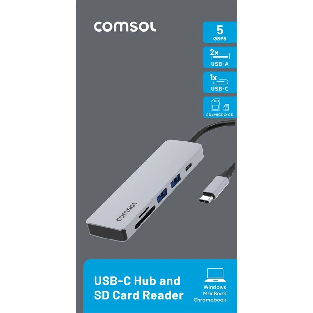 2 Comsol 3 Port USB-C Hub with SD Card Reader, 2 of 6