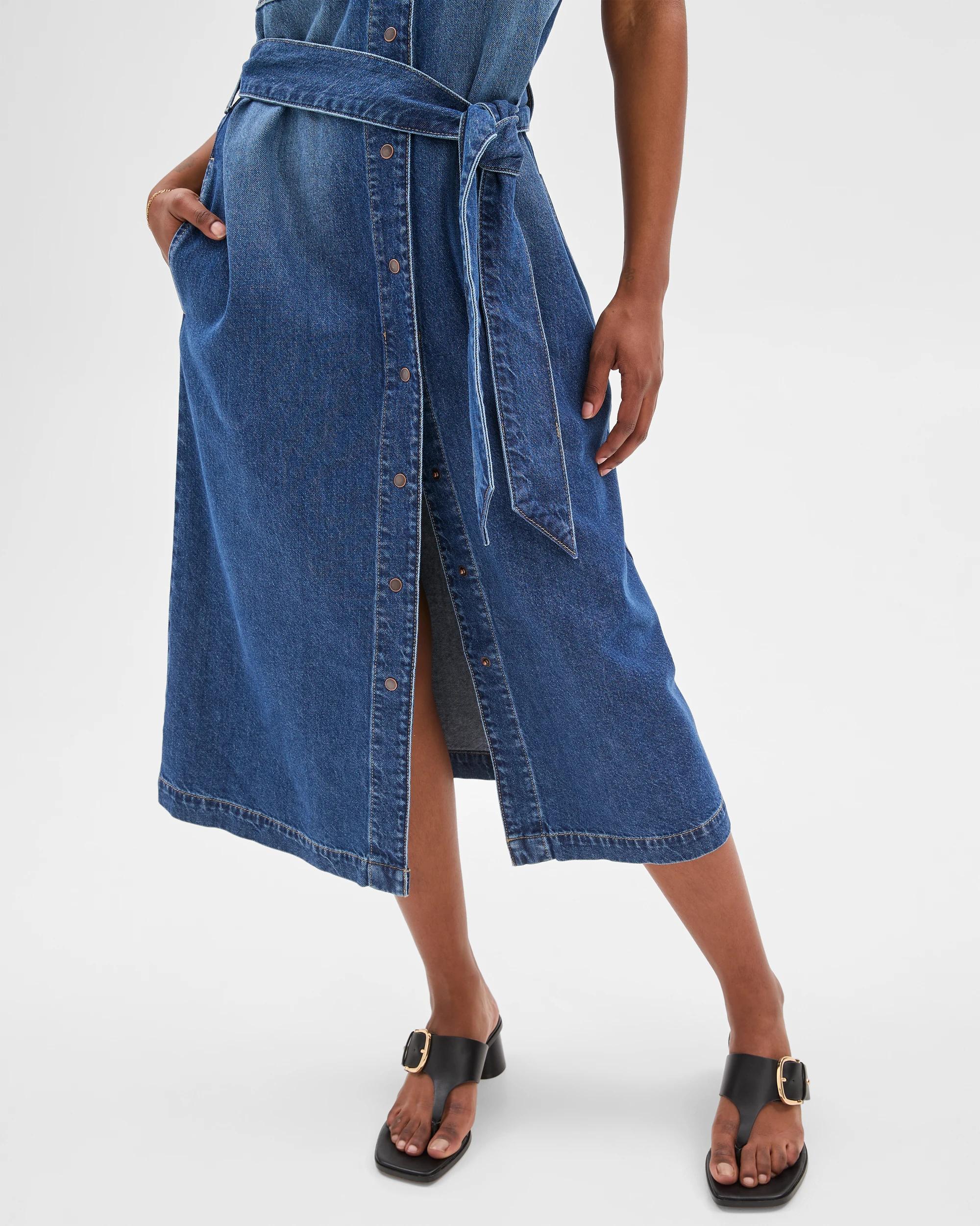 5 Target Petites Midi Denim Shirt Dress MEDITERRANEAN BLUE, 5 of 7