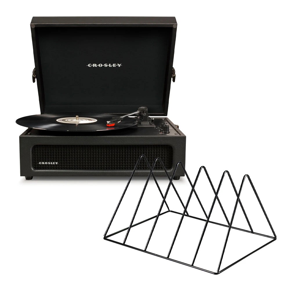 1 Crosley Voyager Bluetooth Portable Turntable - Black + Gadhouse Vinyl Rack Bundle - Black - Assorted, 1 of 6