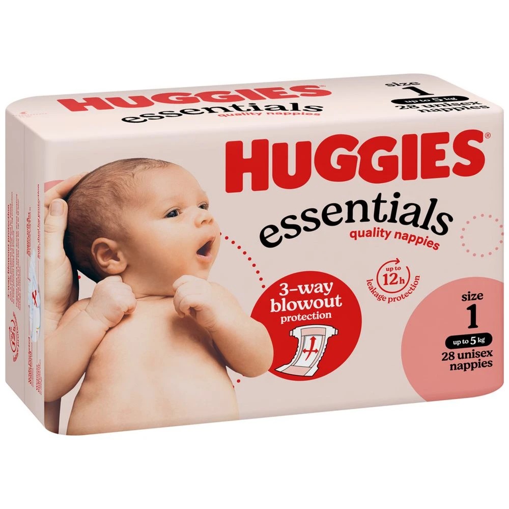 1 Huggies Essentials Nappies Newborn Size 1 28 Pack, 1 of 10