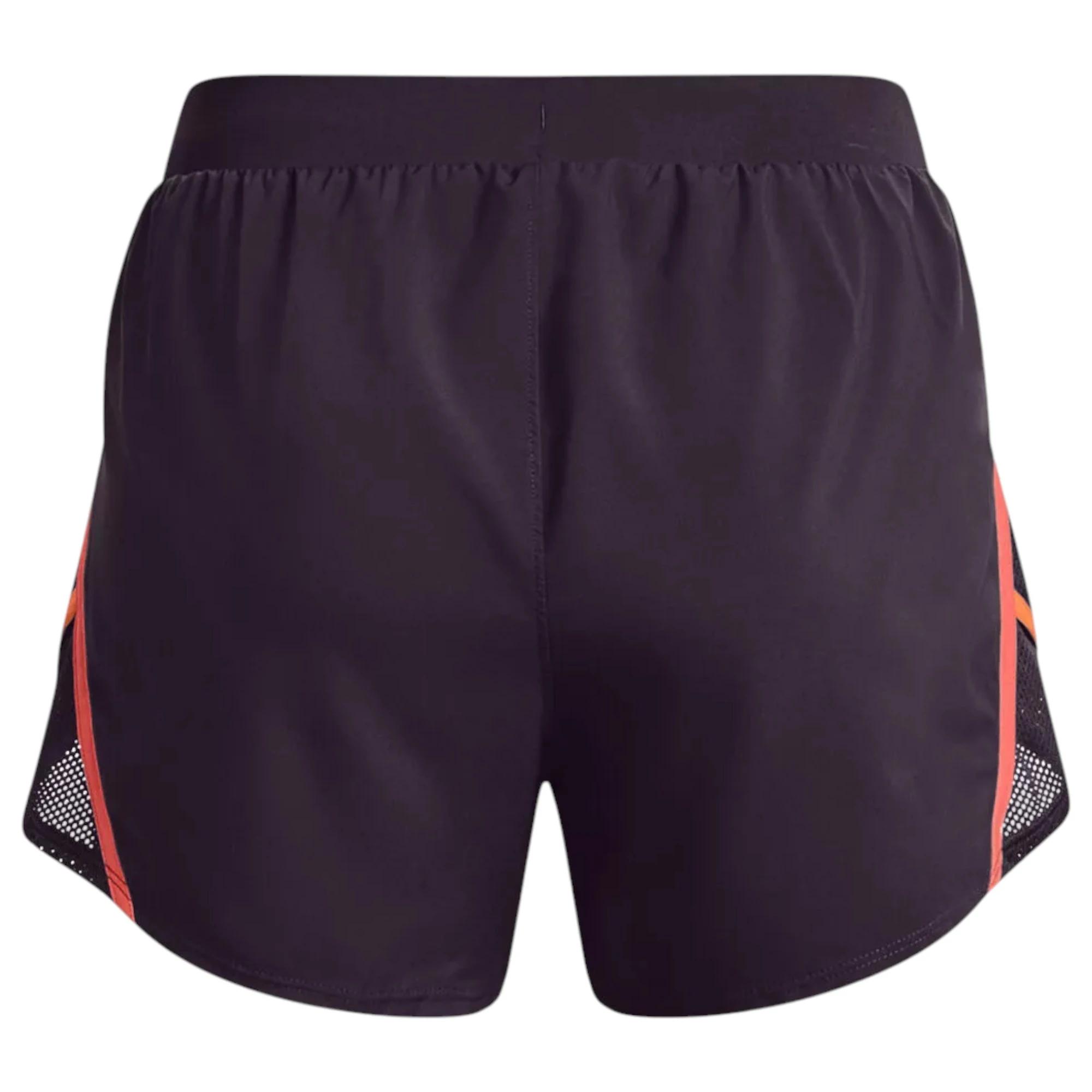 3 Under Armour Womens Dark Purple/ Orange Fly-By 2.0 Shorts DARK PURPLE/ORANGE, 3 of 7