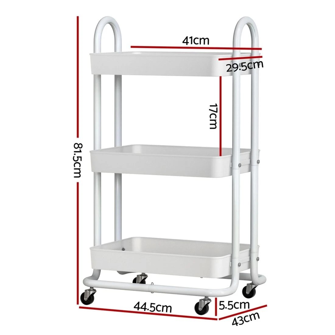 2 Artiss Storage Trolley Kitchen Cart 3 Tiers Rack Shelf Organiser Wheels - White, 2 of 4
