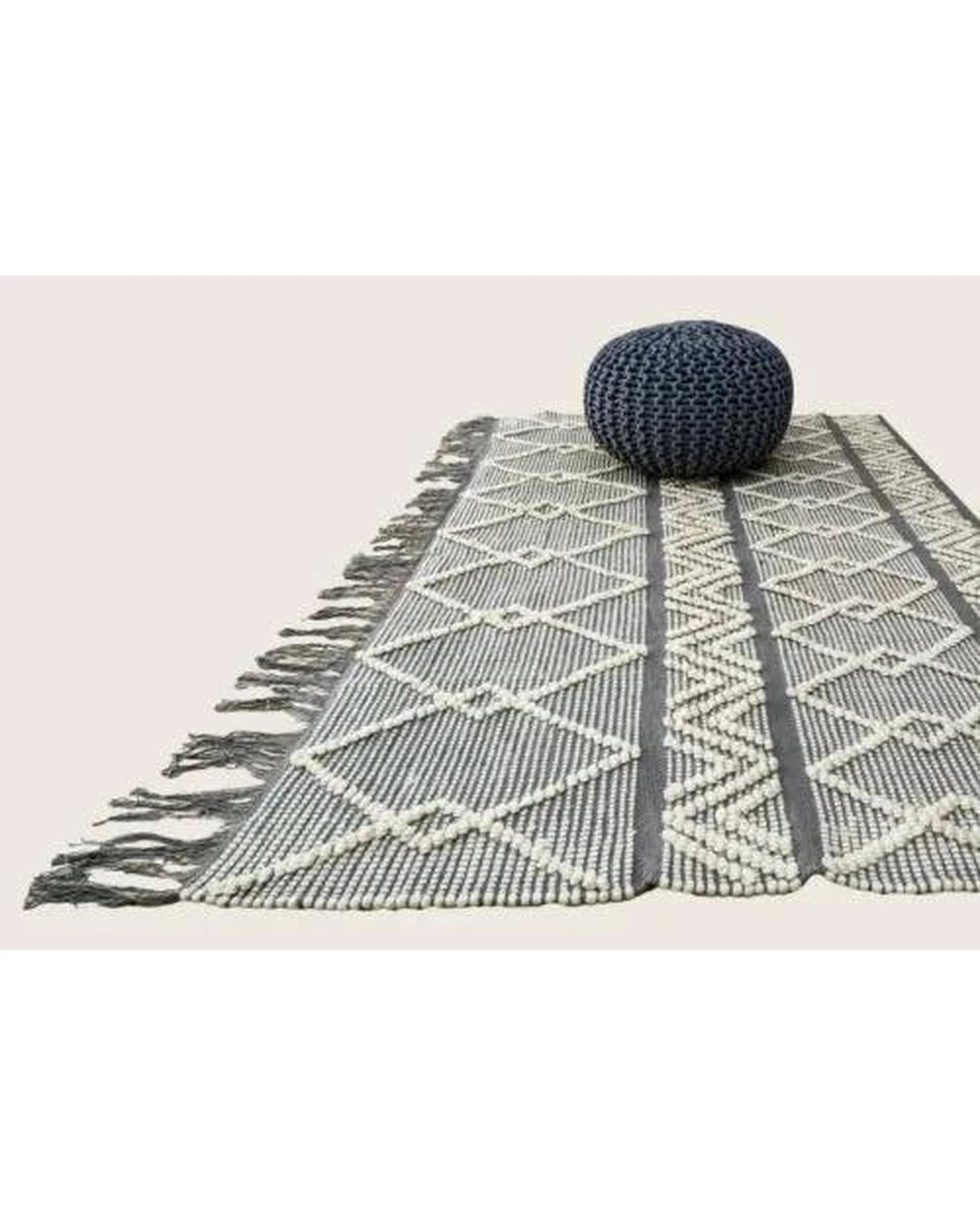 2 La Grace Home Boho Style Hand Loomed Recycle Cotton Wool Woven Design Rug - 150x200cm - Grey, 2 of 2