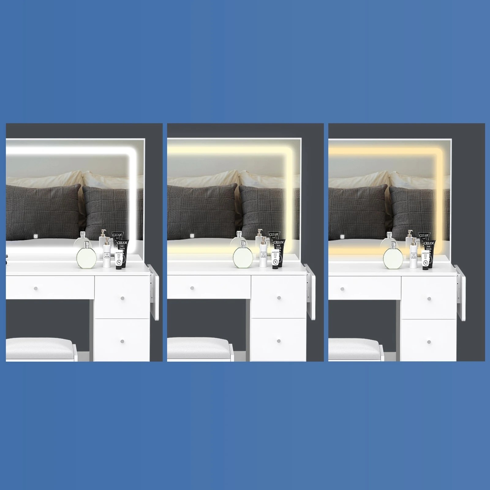 5 Alfordson Dressing Table Stool Set Makeup Mirror LED Vanity Desk 7 Drawers - White, 5 of 10