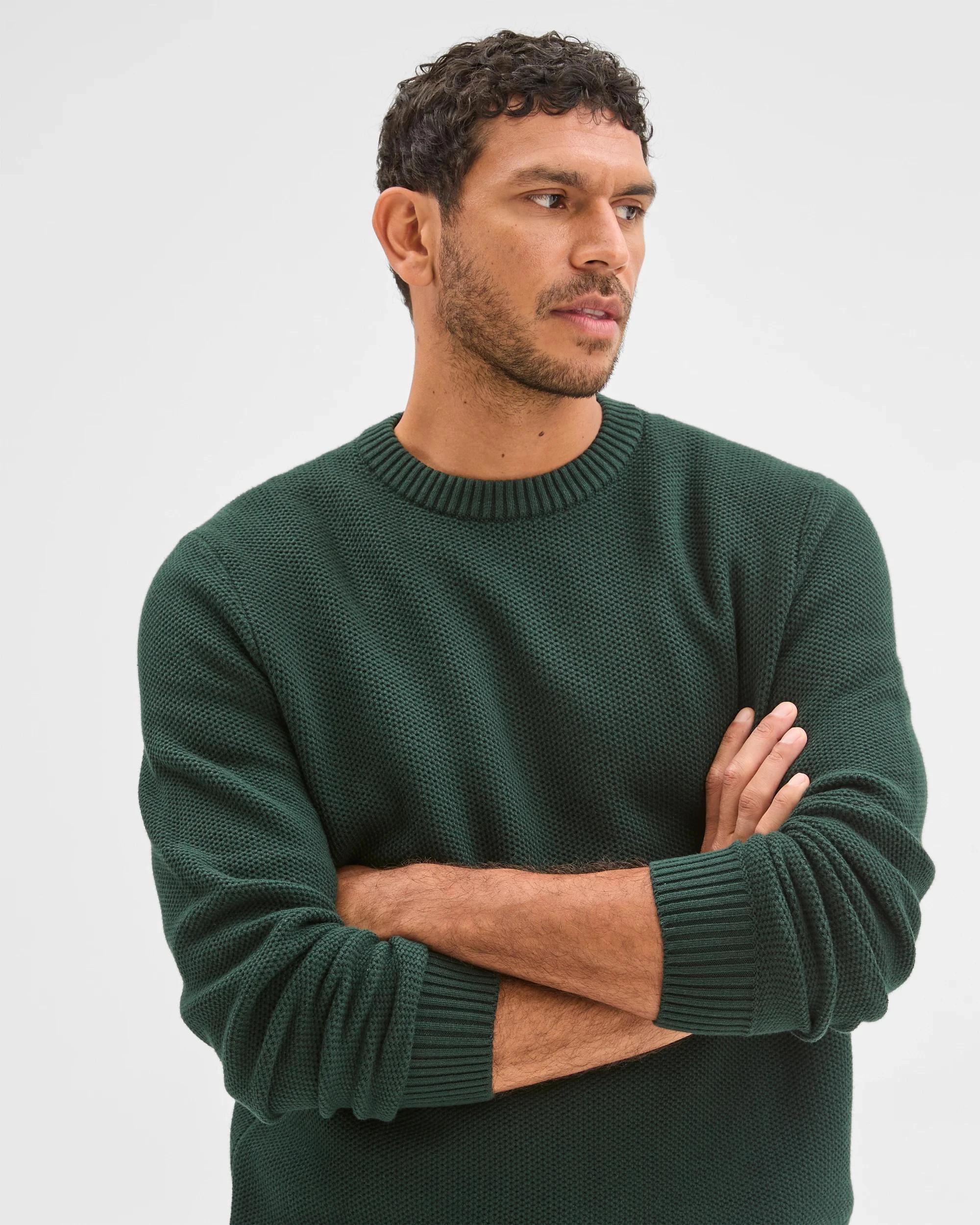 1 Target Man Australian Cotton Midweight Honeycomb Knit Sweater DARK GREEN, 1 of 6