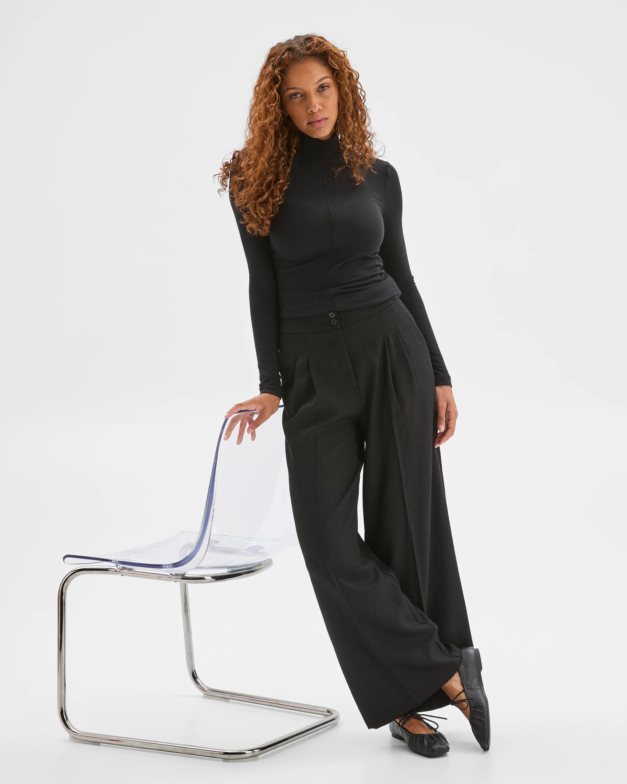 3 Preview Herringbone Wide Leg Pants BLACK, 3 of 6