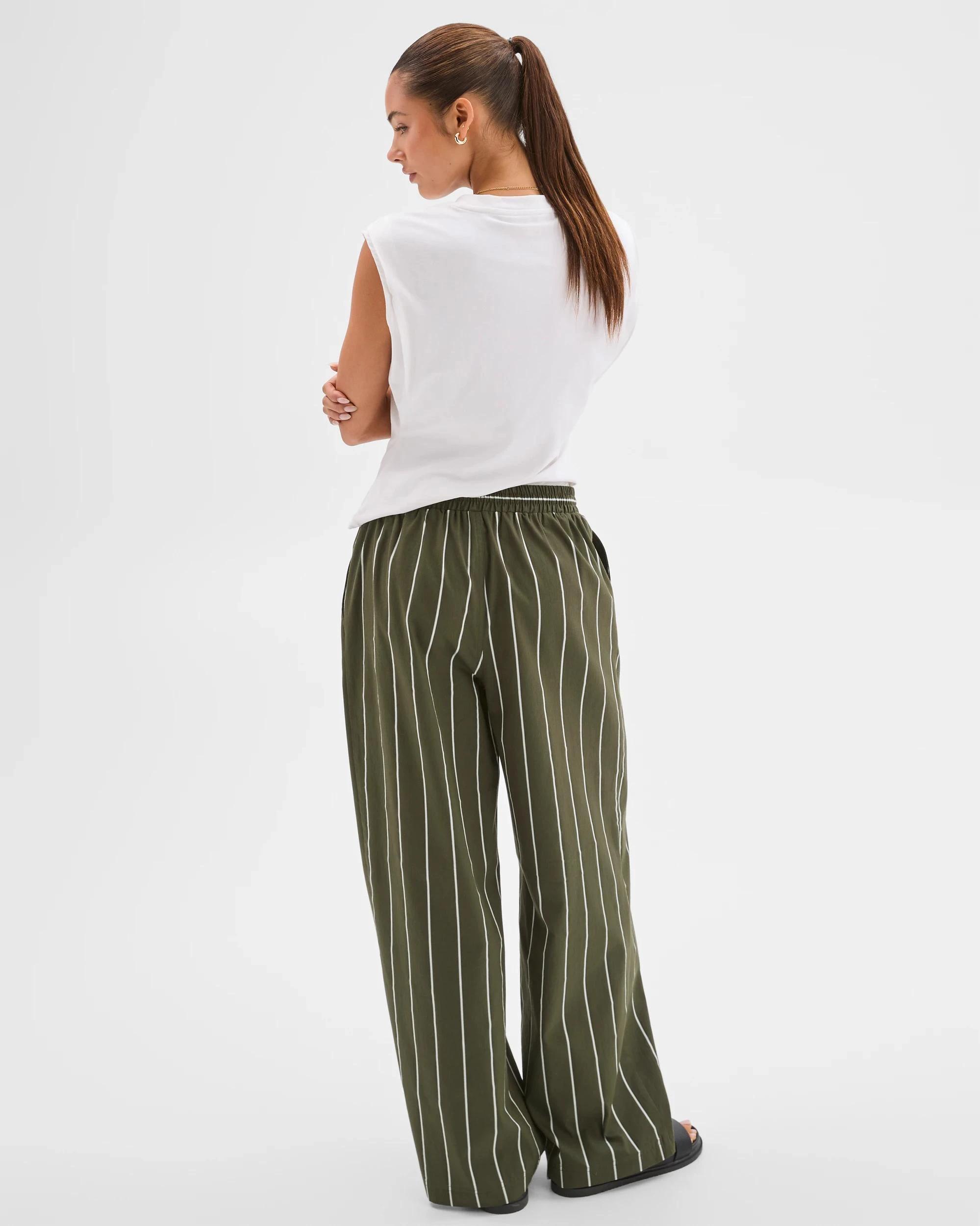 4 Lily Loves Australian Cotton Blend Poplin Striped Pants GREEN STRIPE, 4 of 8