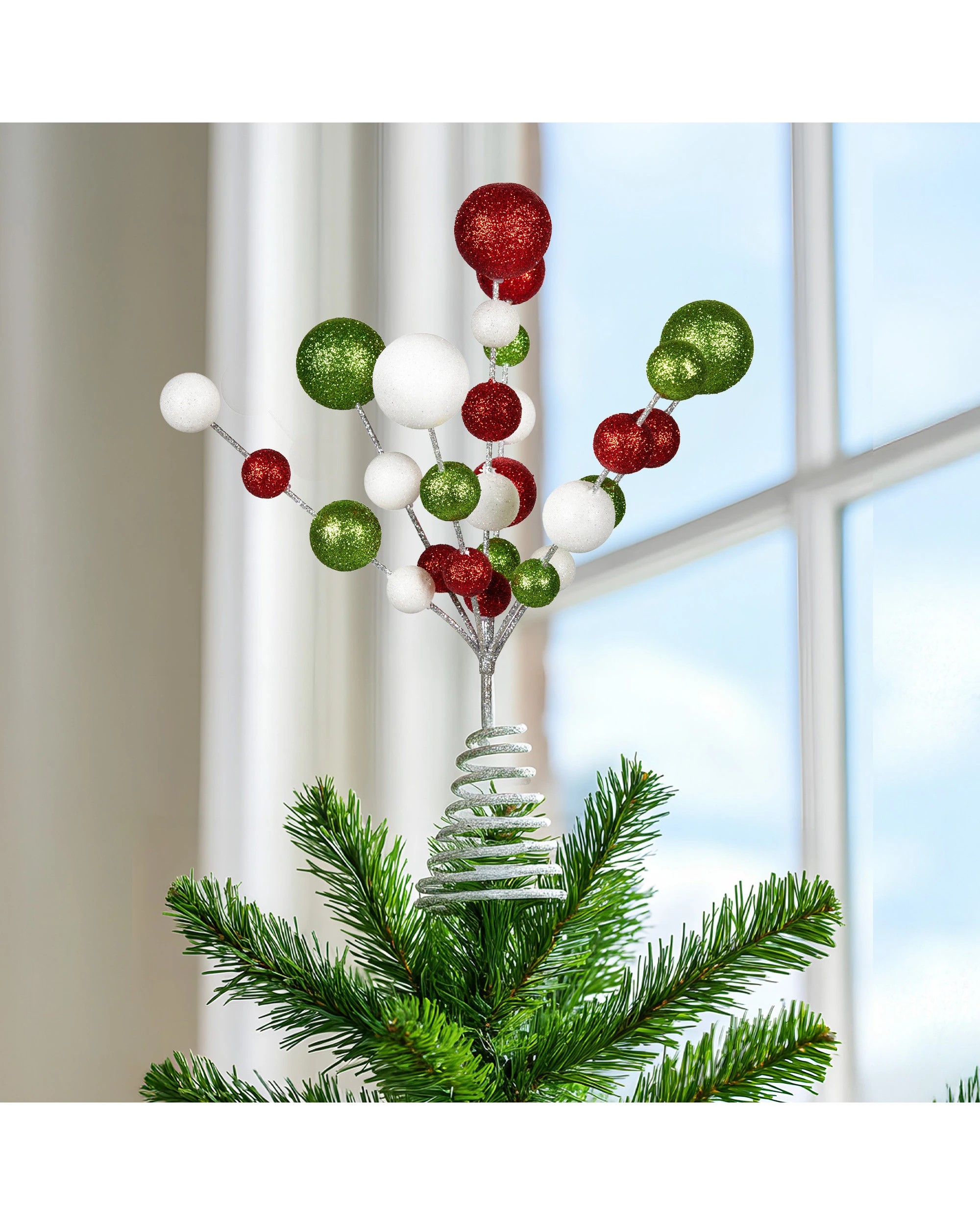4 Christabelle Colourful Baubles Christmas Tree Topper With Festive Glitter Finish Decoration Ornament, 4 of 4
