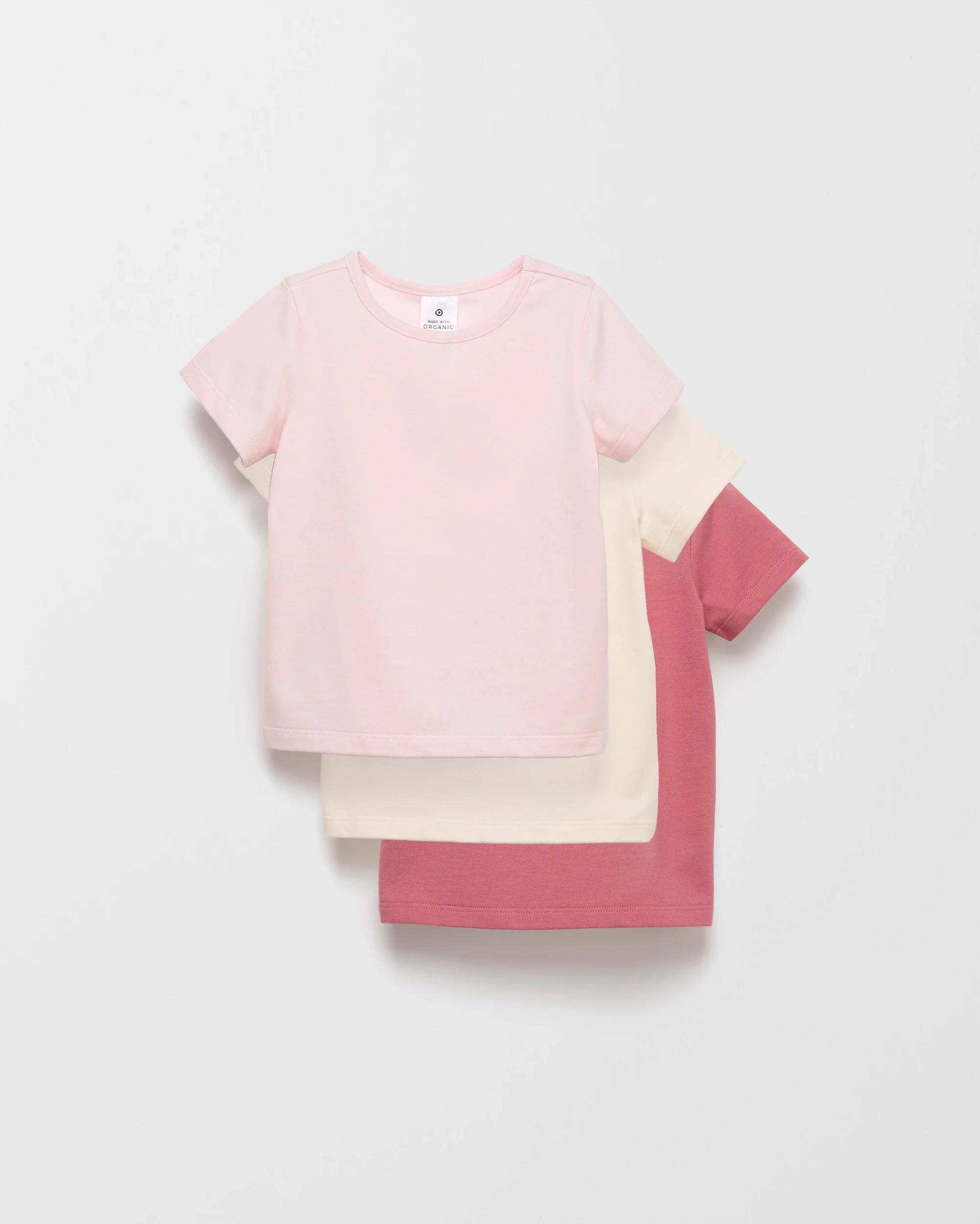 1 Target Baby Baby Organic Cotton Plain T-shirts 3 Pack CRADLE PINK/GARDENIA/DUSTY ROSE, 1 of 4