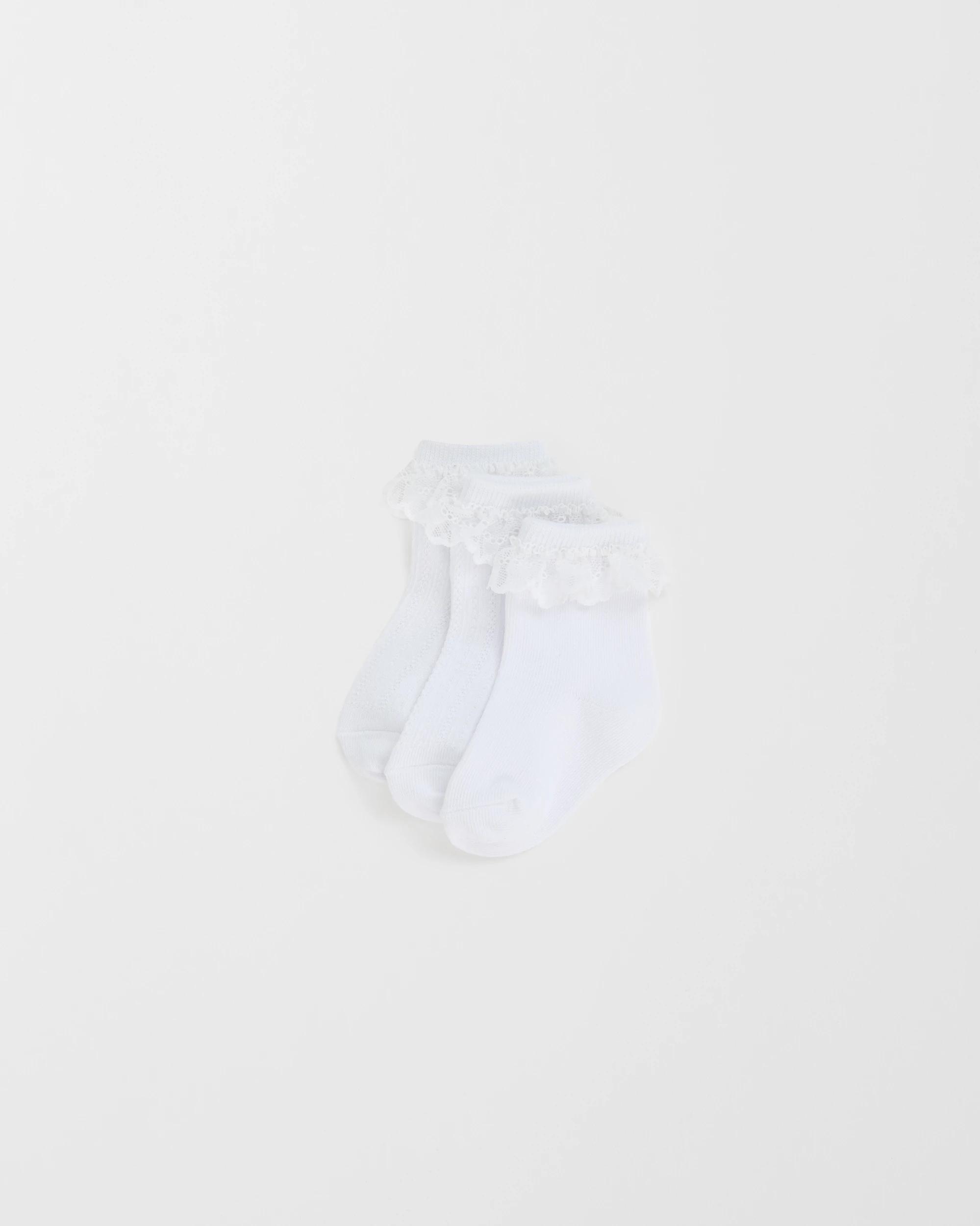 1 Target Baby Baby Australian Cotton Blend 3 Pack Textured Lace Trim Socks WHITE, 1 of 3