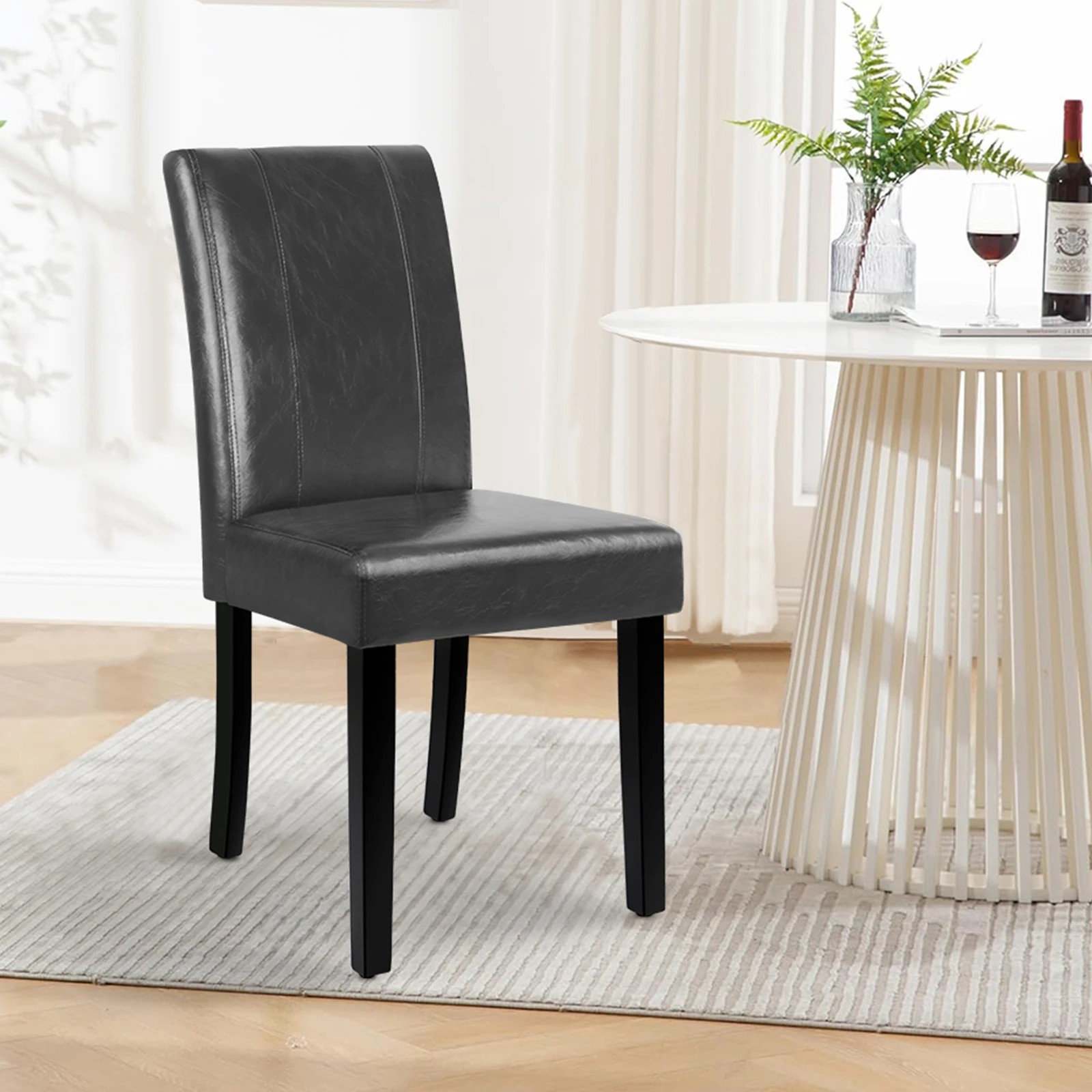 3 Alfordson 2x Dining Chairs Cafe Kitchen Chair High-Back Wooden PU Leather - Grey, 3 of 10