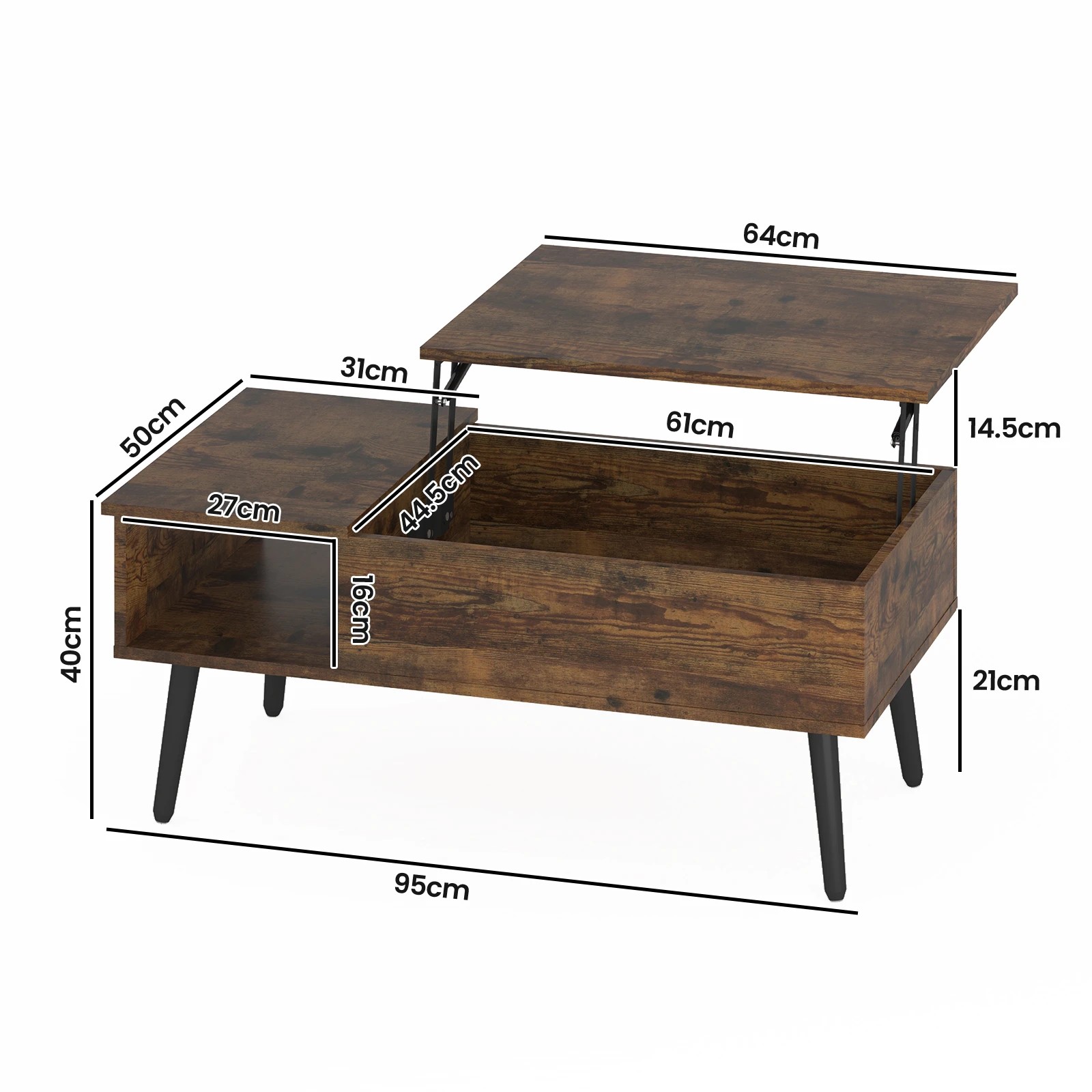 2 Advwin Lift Up Top Coffee Table Side Table w/ Hidden Storage & Shelf Walnut, 2 of 8
