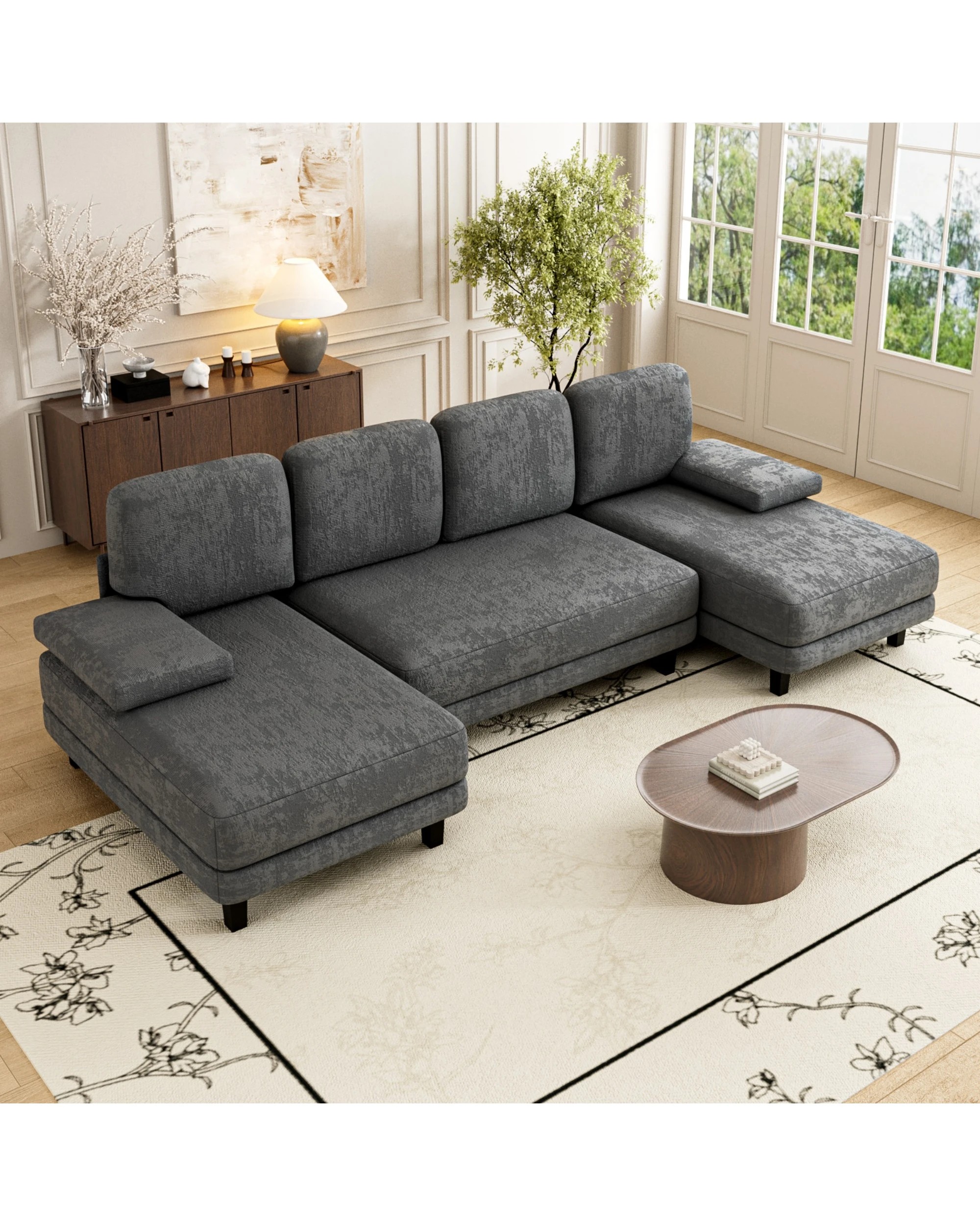 2 Advwin 280cm 4 Seater Sectiona Sofa Chenille Fabric U Shape Couch Modern Sofa Couch with Double Chaise, 2 of 8