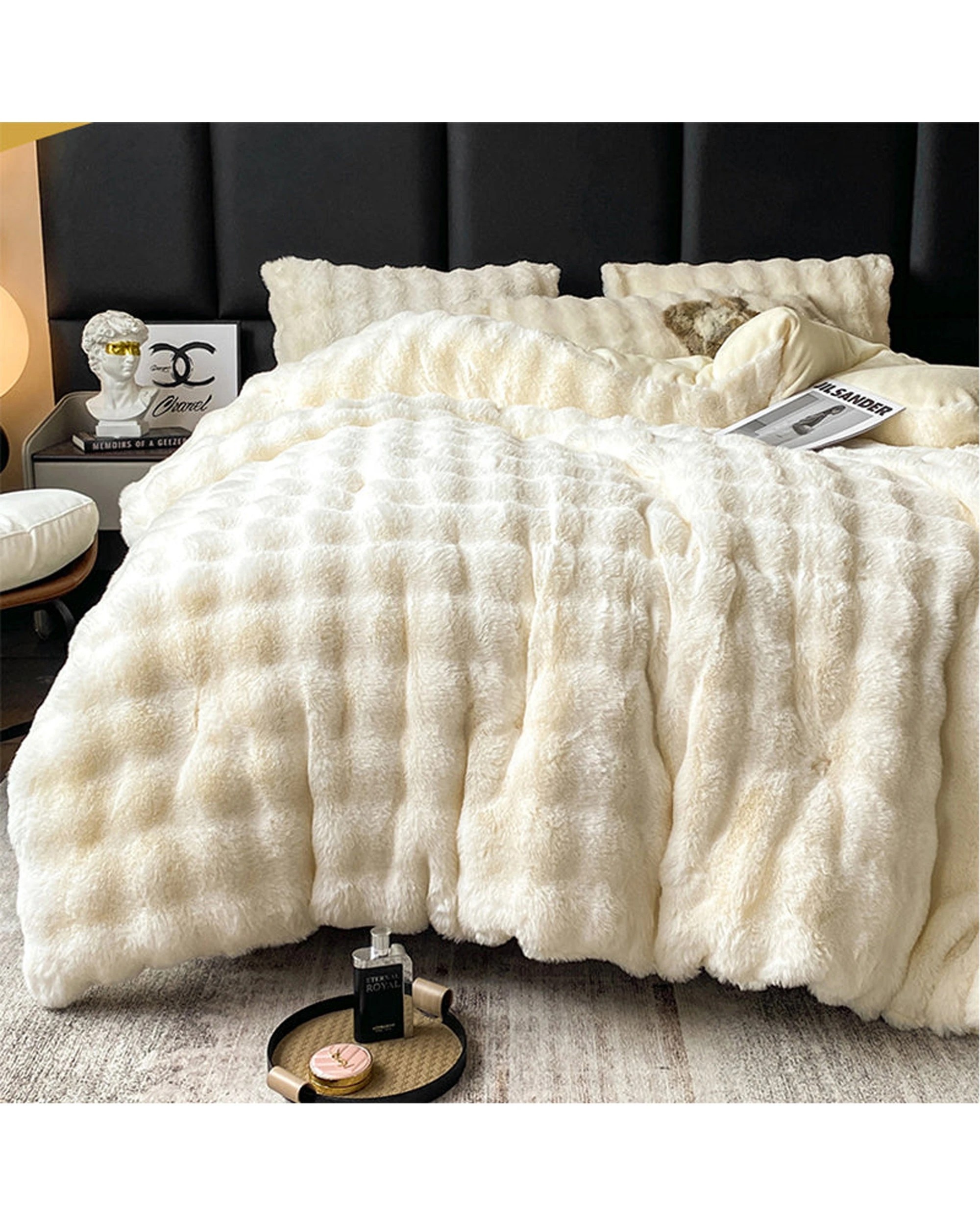 2 Cotton More Faux Bubble Rabbit Fur Blanket 200x230cm Cream - White, 2 of 6