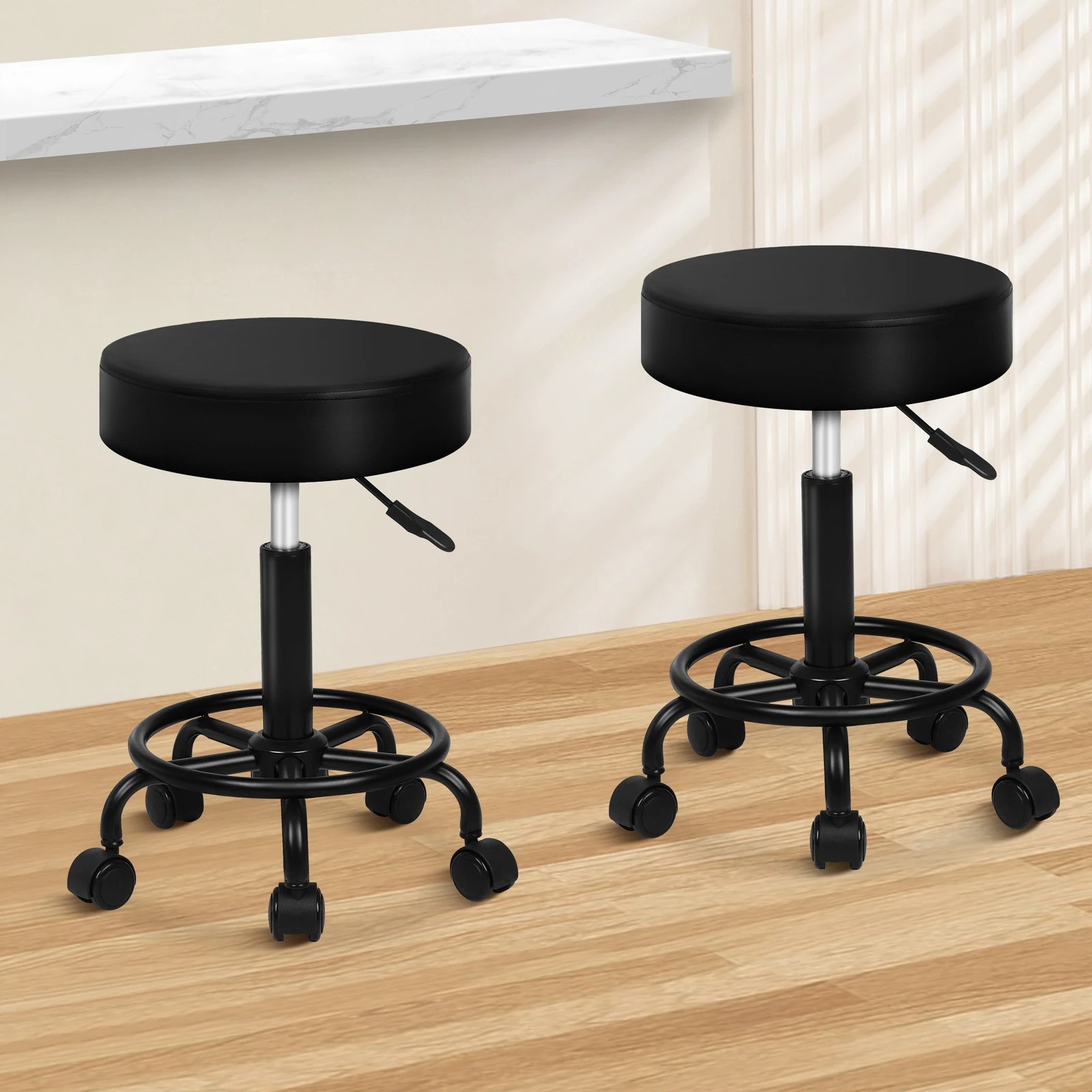 8 Alfordson 2x Salon Stool Round Swivel Barber Hair Dress Chair - All Black, 8 of 10