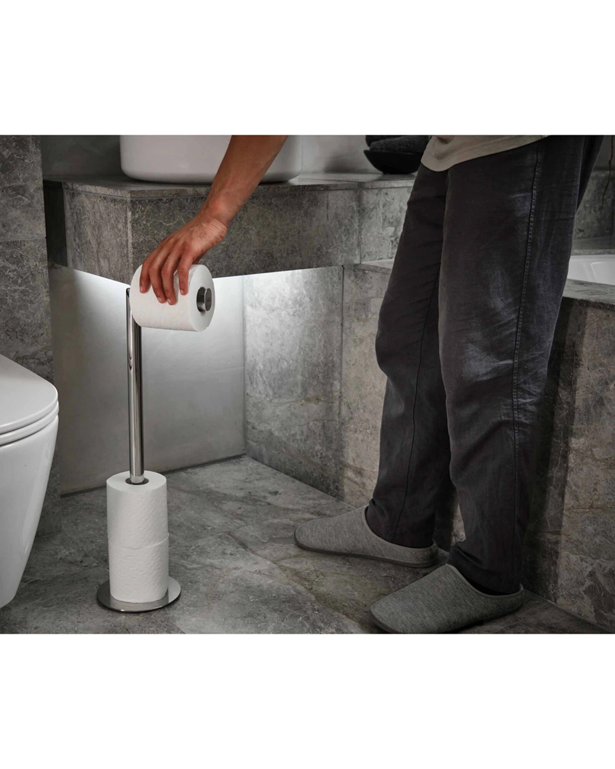 3 Joseph Joseph Easystore Luxe 2in1 Toilet Roll Stand Polished Stainless Steel 57cm - White, 3 of 6
