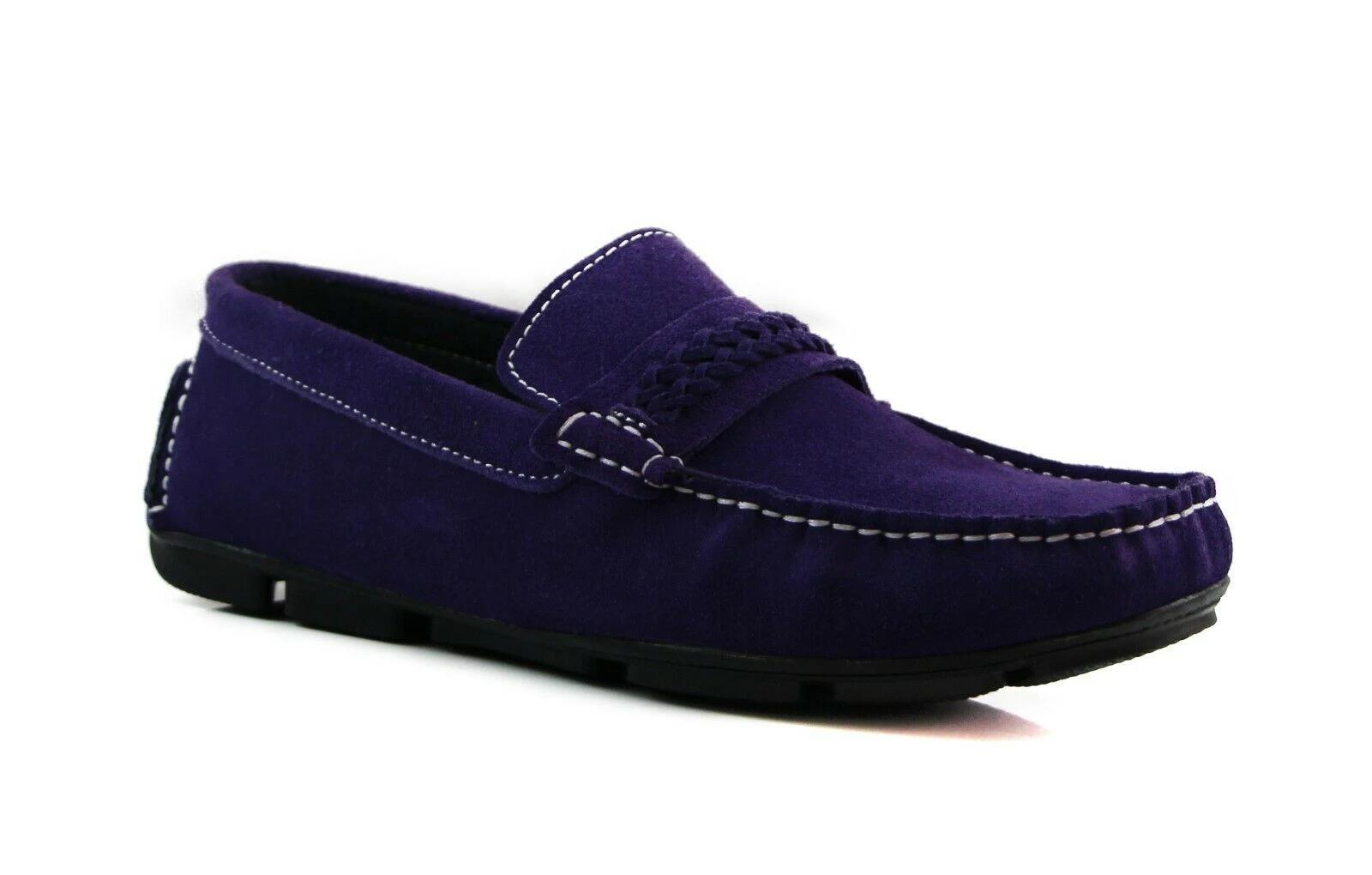 1 Zasel Mens Cruze Suede Leather Casual Boat Deck Loafers Shoes PURPLE, 1 of 1