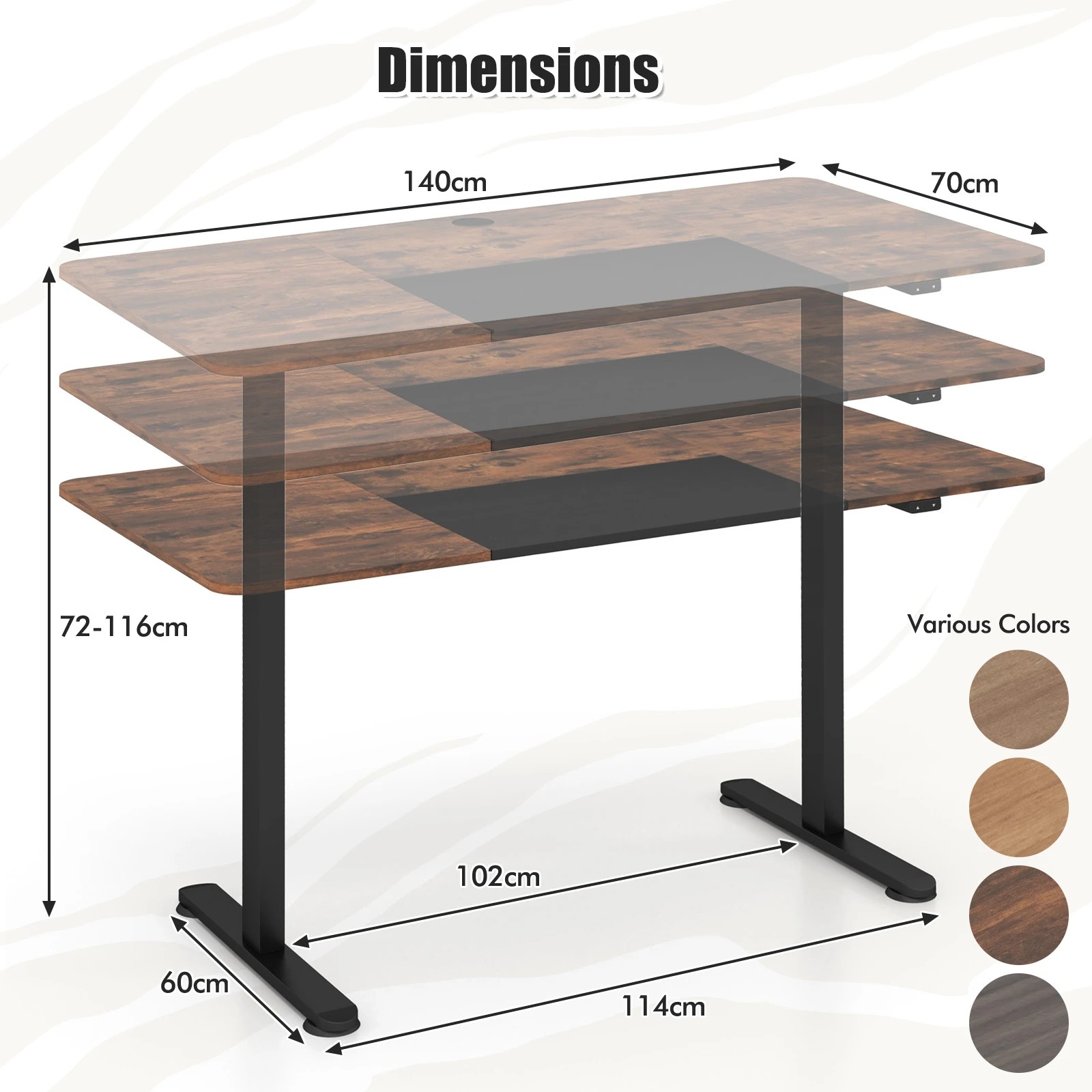 6 Costway 140cm Electric Standing Desk Motorised Sit Stand Table - Brown, 6 of 7