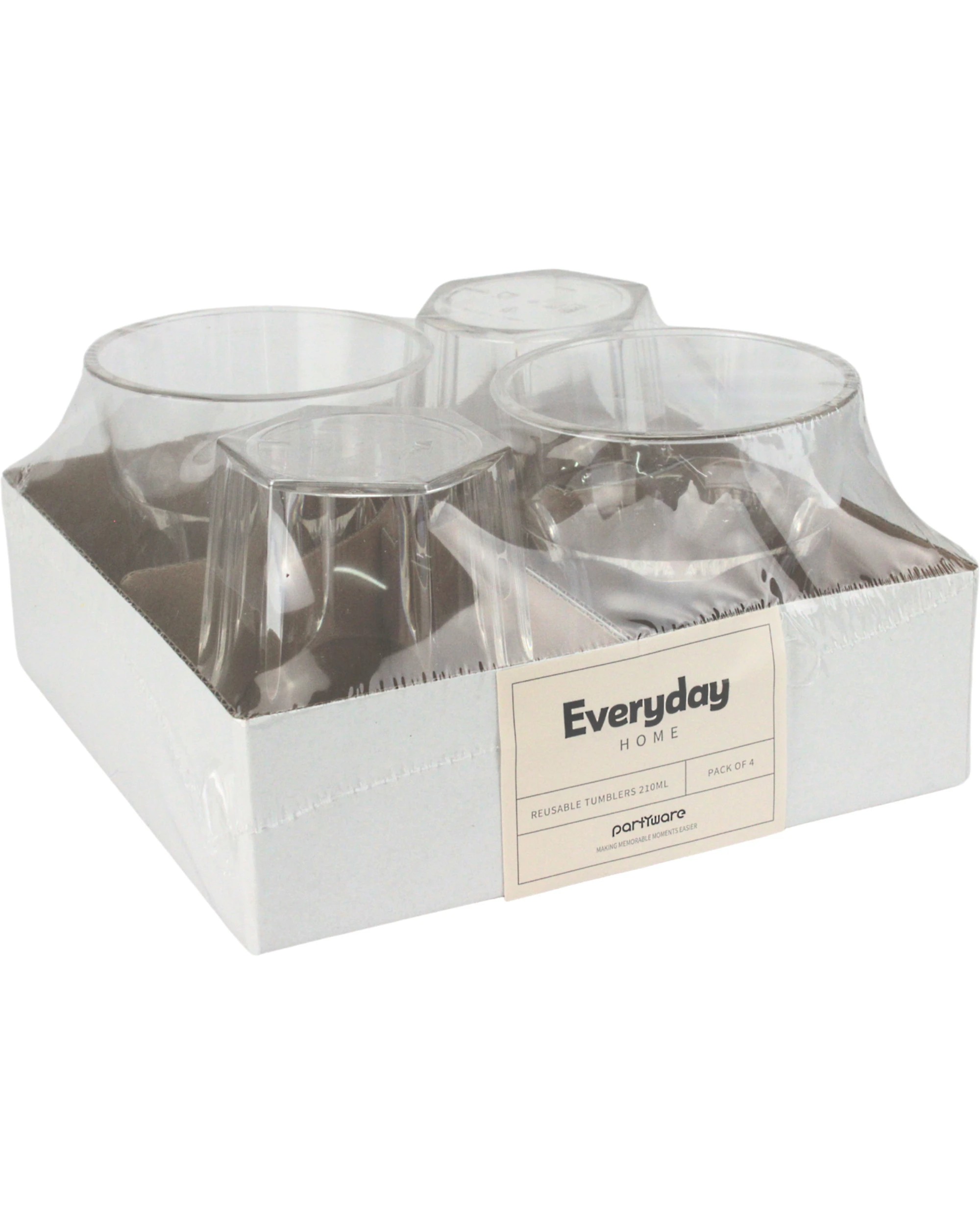 3 Partyware Everyday Home Clear Reusable Tumblers 210ml Pack of 4, 3 of 4