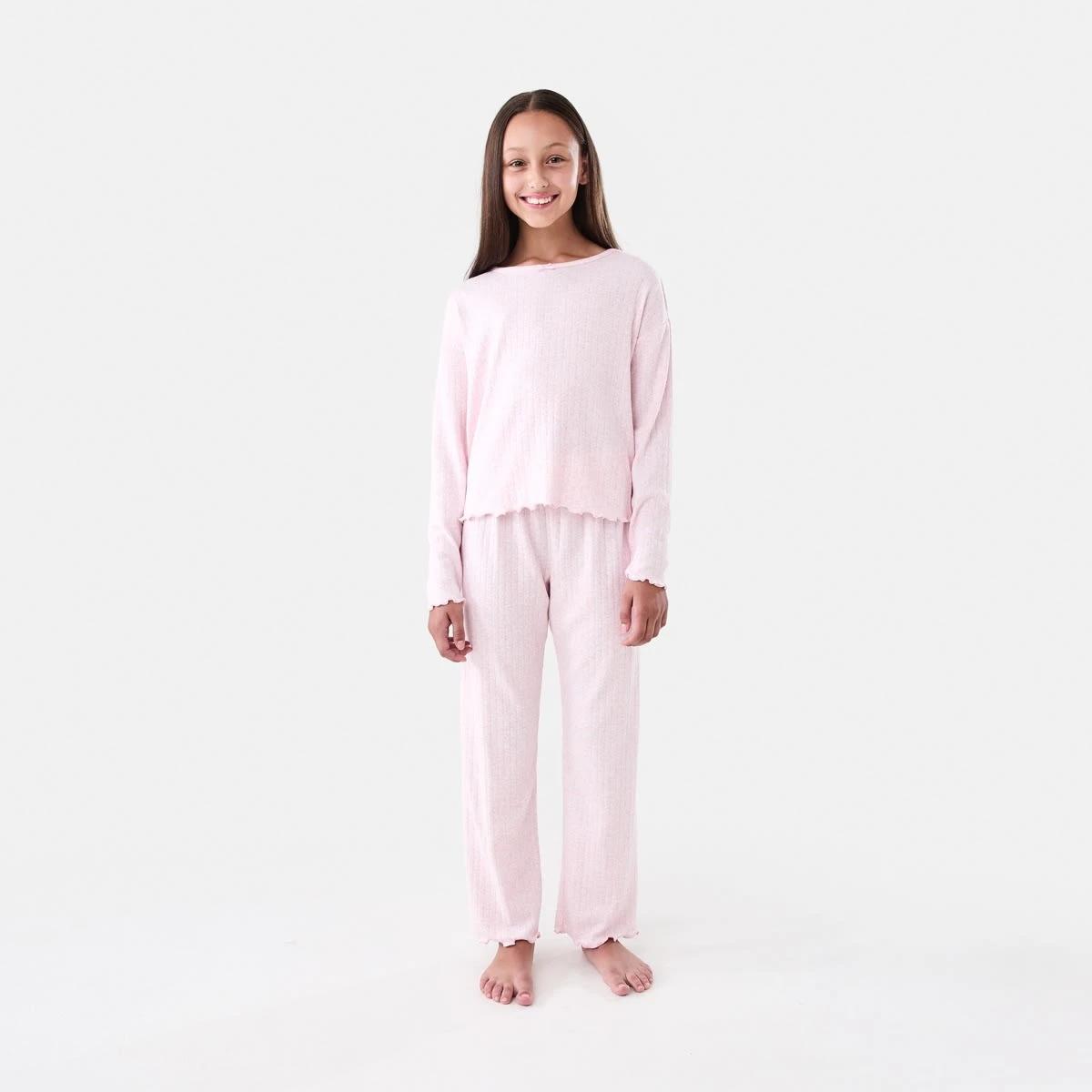 1 Long Sleeve Pointelle Pyjama Set Pink Marle, 1 of 7