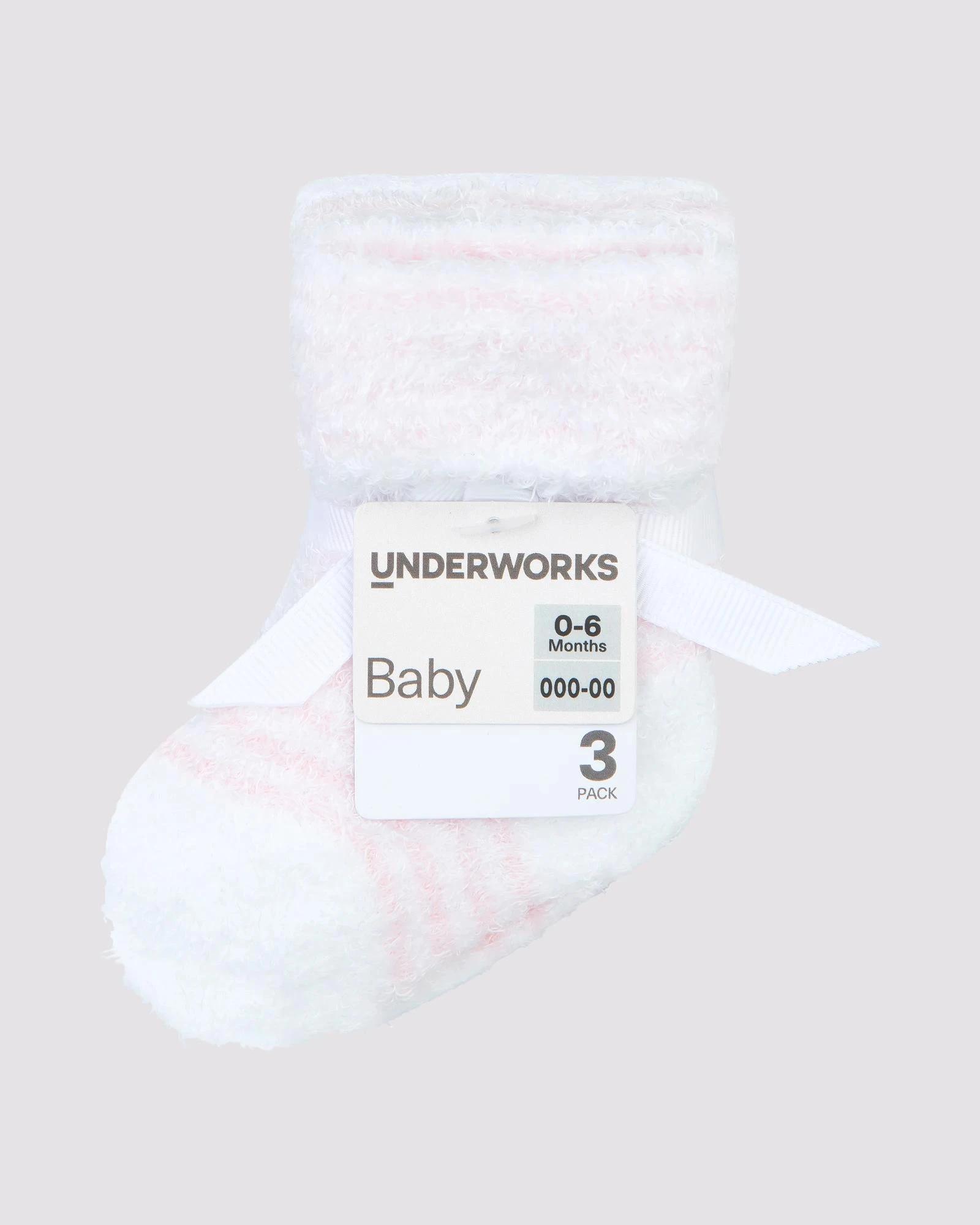 2 Underworks Baby 3 Pack Velour Turn Over Cuff Sock PINK, 2 of 2
