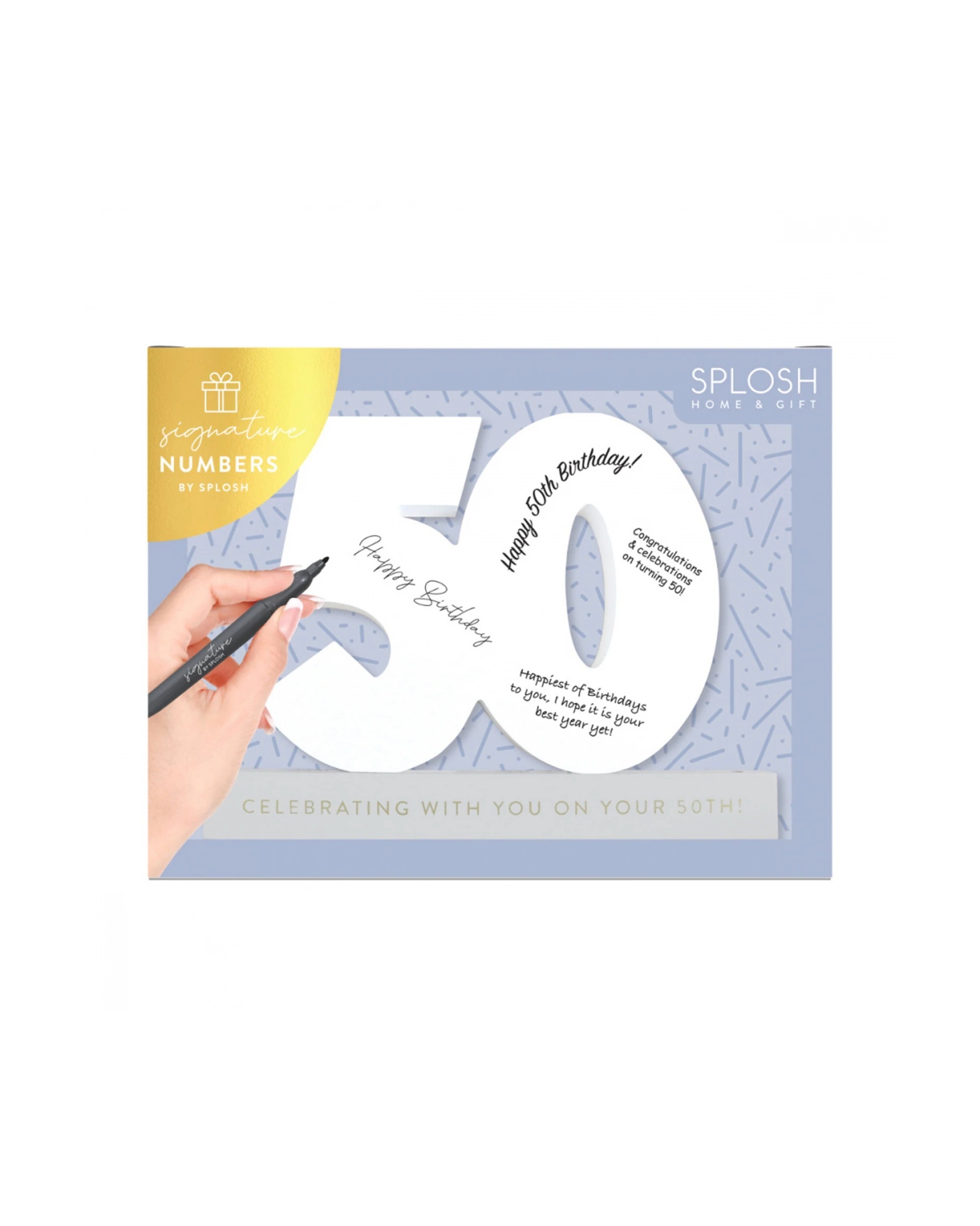 7 Splosh 50th Birthday Wooden Signature Number W/ Marker Keepsake 29x21cm White
 - White, 7 of 8