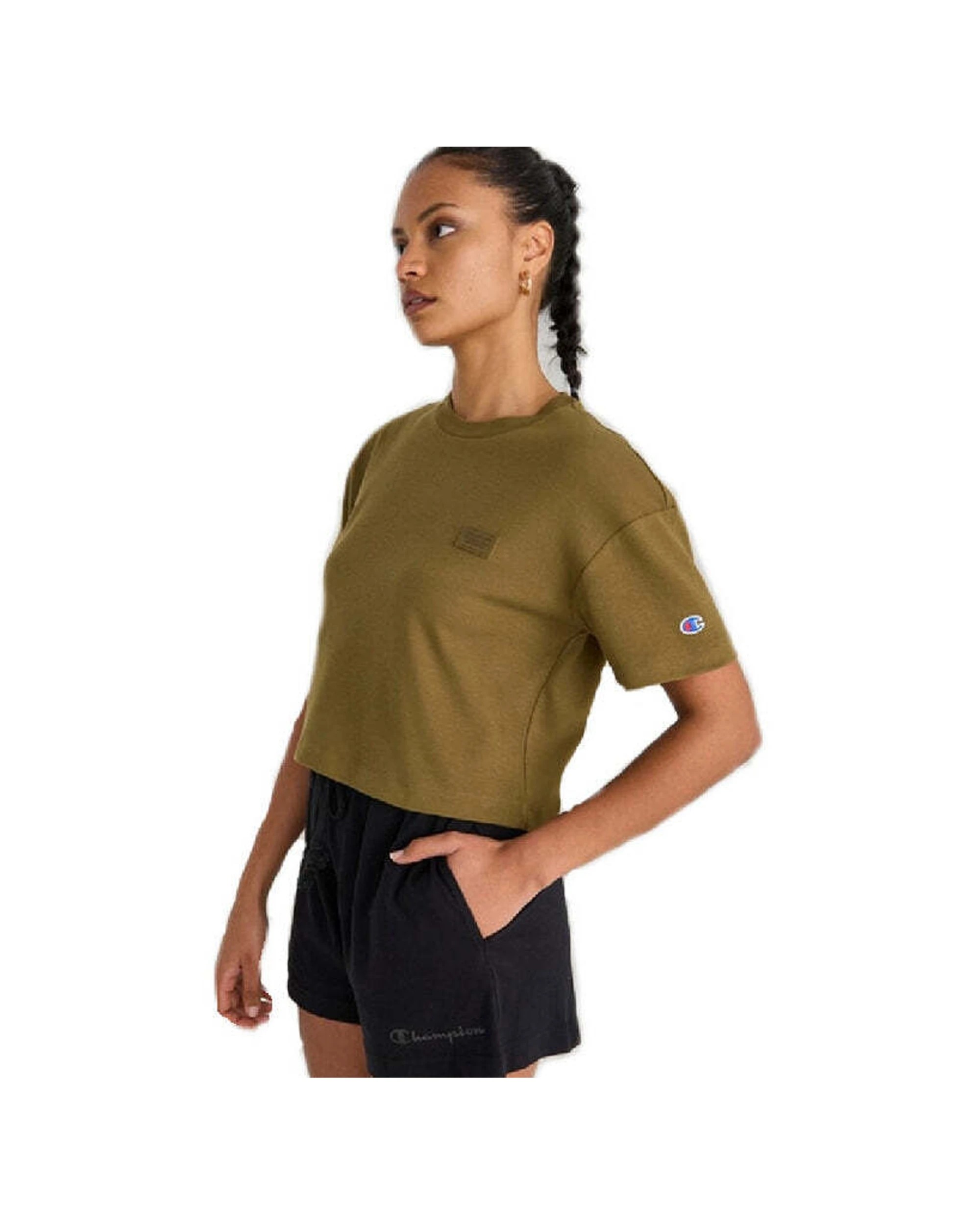 1 Champion Women's Rochester Cotton Blend Activewear Base Tee Surplus - XS - Green, 1 of 3