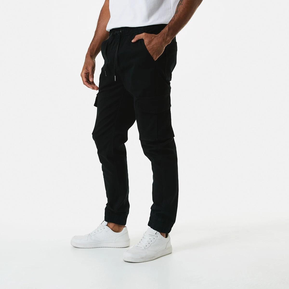 2 Elastic Waist and Cuffed Cargo Pants BLACK, 2 of 6
