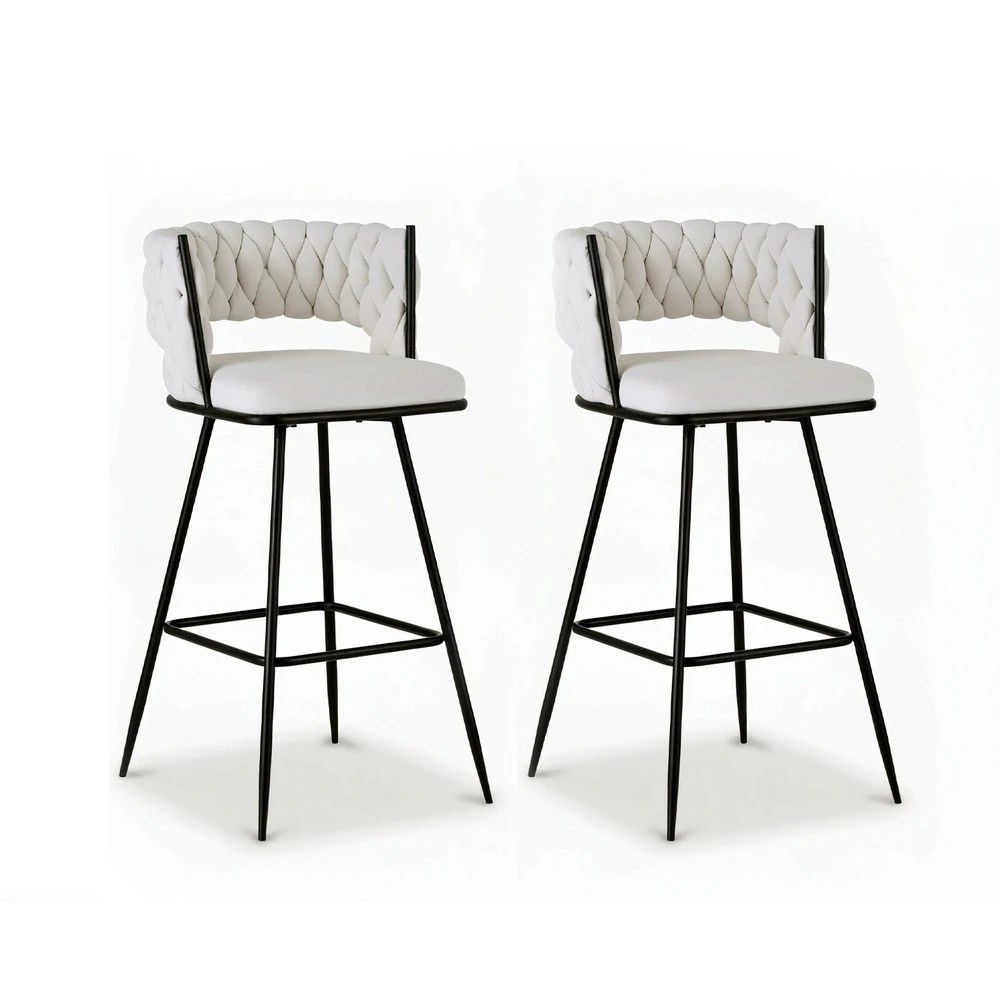 1 Artiss 2x Bar Stools Kitchen Dining Chair Counter Stool Woven   Ivory - Beige, 1 of 6