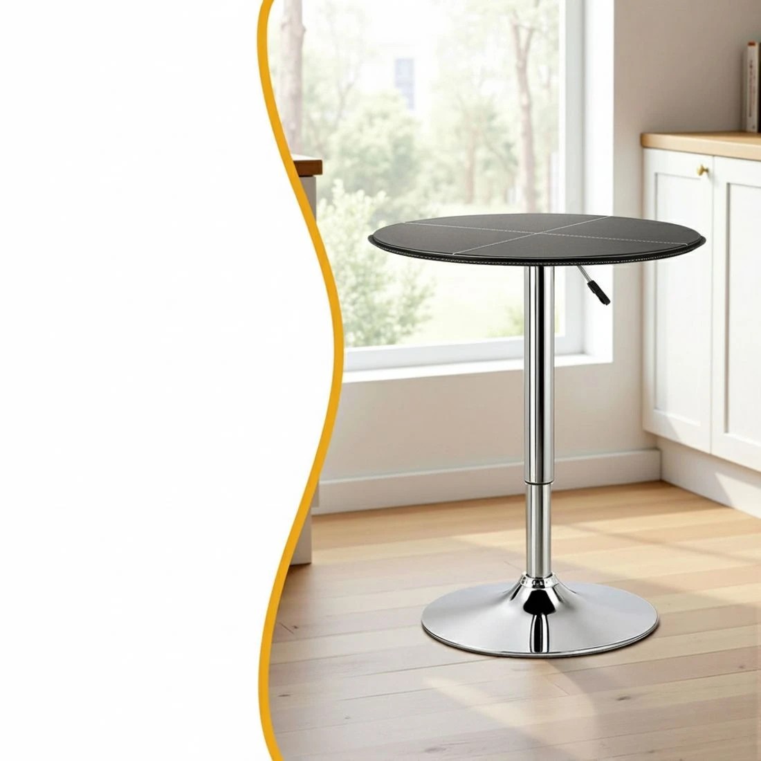 6 Artiss Bar Table Round Swivel Height Adjustable 62cm Modern PVC Leather - Black, 6 of 6