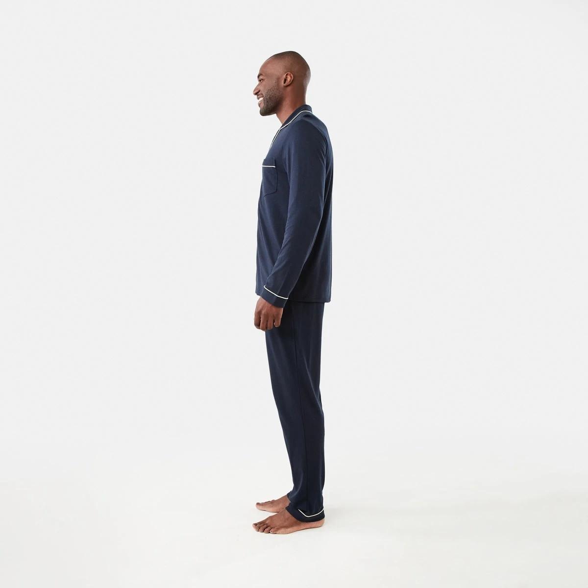 2 Long Sleeve Button Through Top Knit Pyjama Set Sky Cptn, 2 of 7