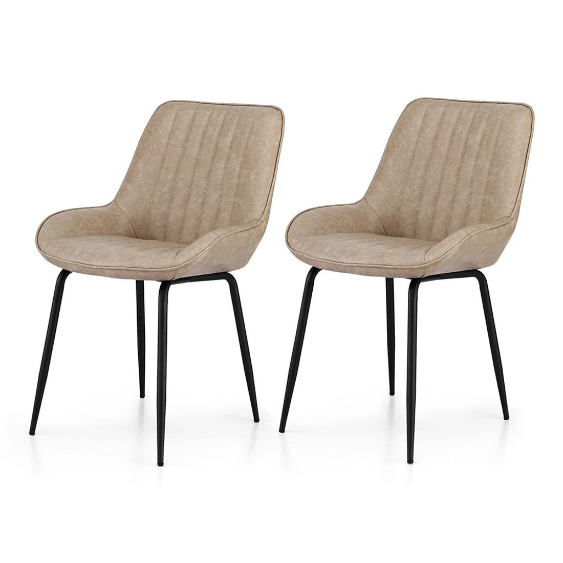 3 Artiss 2x Dining Chairs Retro PU Leather Kitchen Lounge Cafe Accent Chair Khaki - Brown, 3 of 6