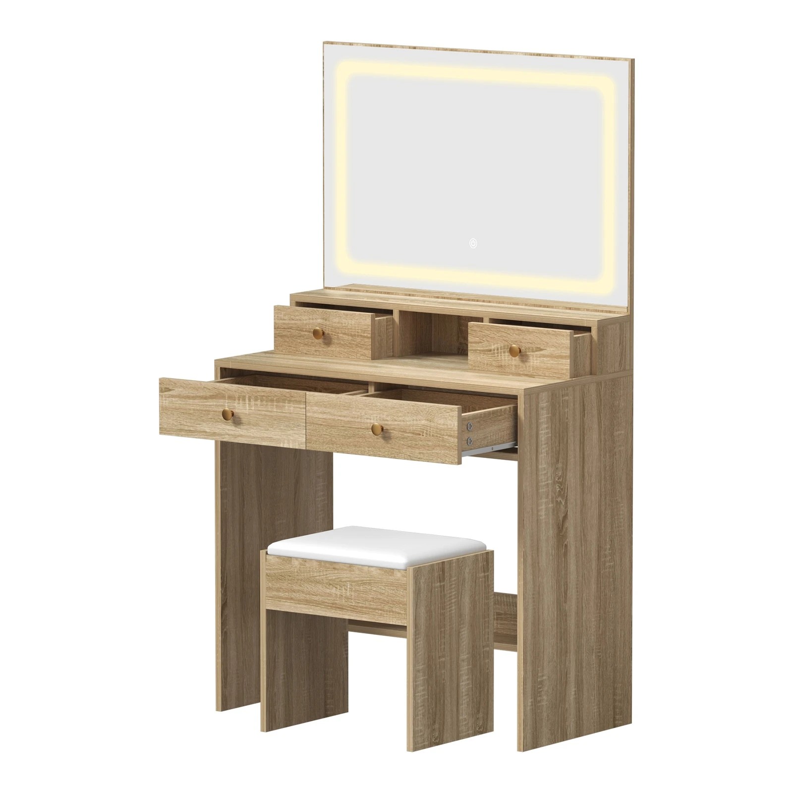 8 Oikiture Dressing Table Stool Set Led Mirror Vanity Desk With Drawers
 - Natural, 8 of 9