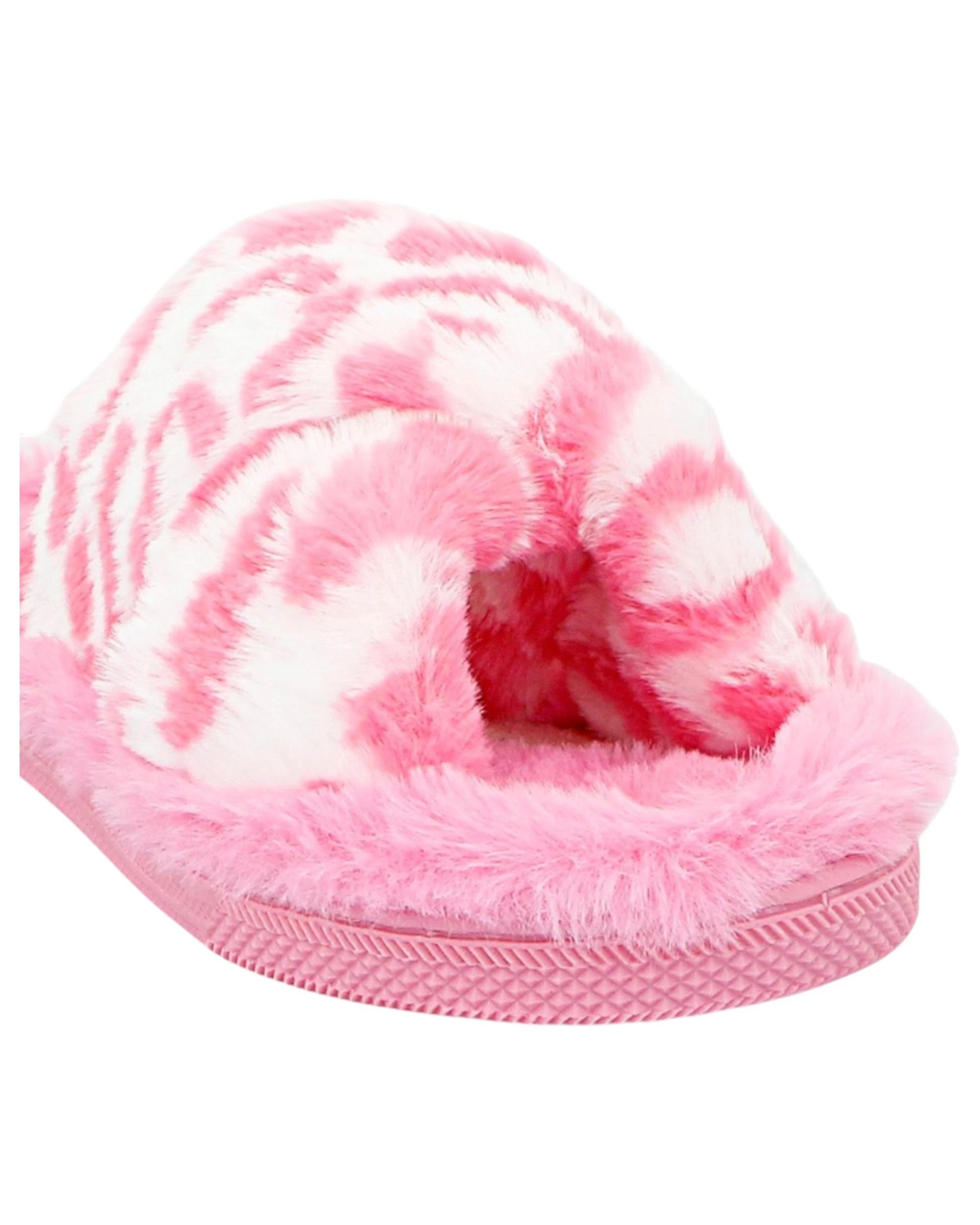 3 Grosby Womens Invisible Miah Pink/ White Indoor Fluffy Slippers PINK/WHITE, 3 of 4