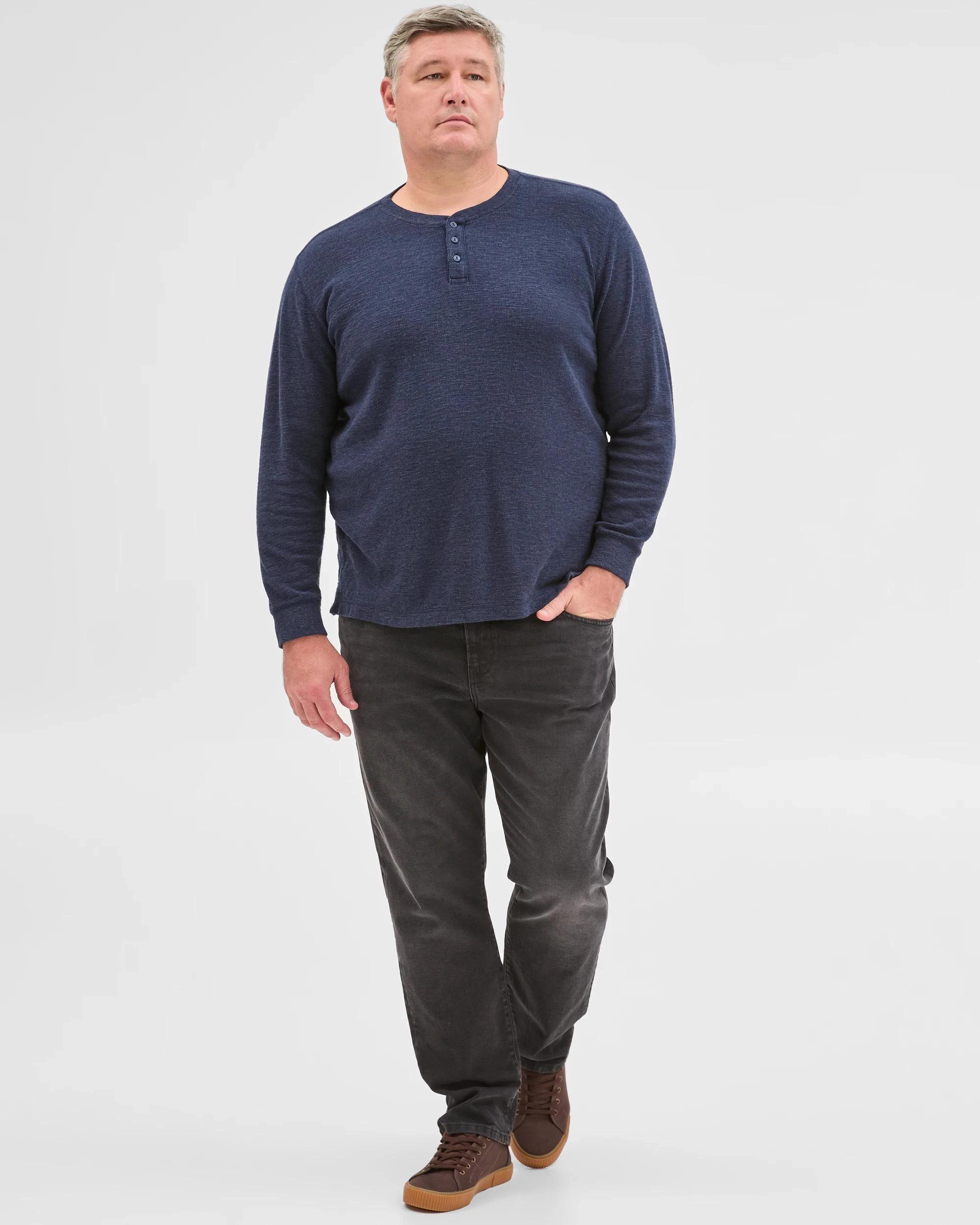 3 Target Man Plus Plus Size Australian Cotton Long Sleeve Waffle Henley T-Shirt NAVY MARLE, 3 of 6