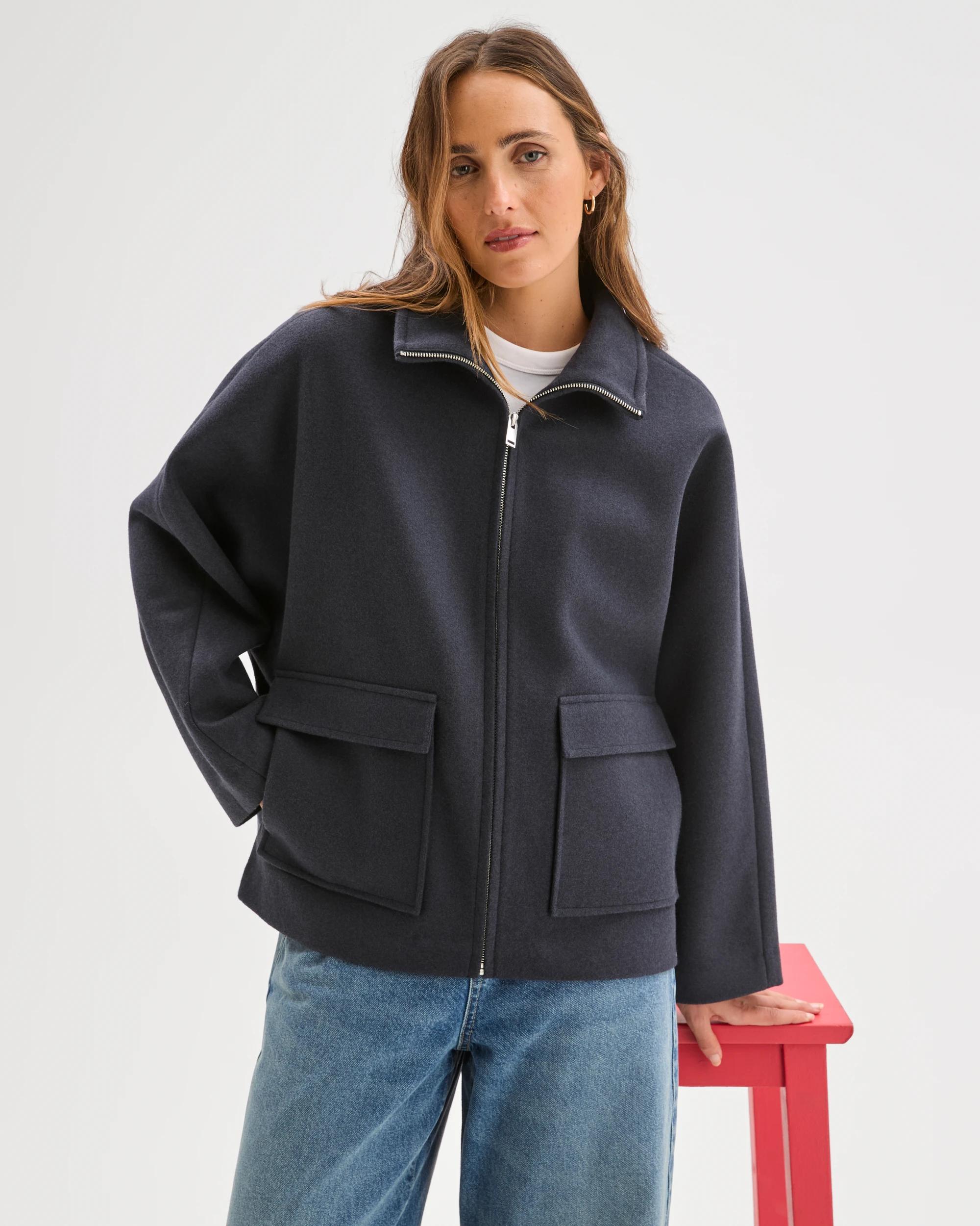 7 Target Woman Brushed Collar Zip Through Jacket NAVY MARLE, 7 of 9