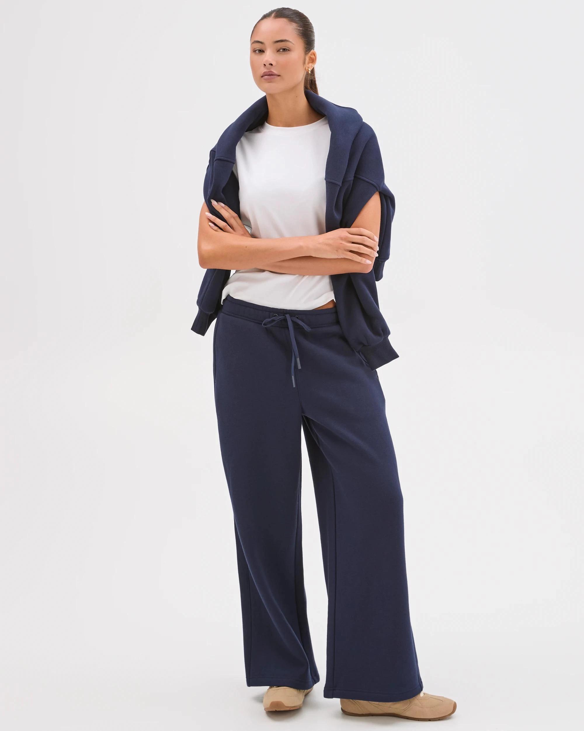 4 Lily Loves Australian Cotton Blend Wide Leg Trackpants DEEP NAVY, 4 of 6