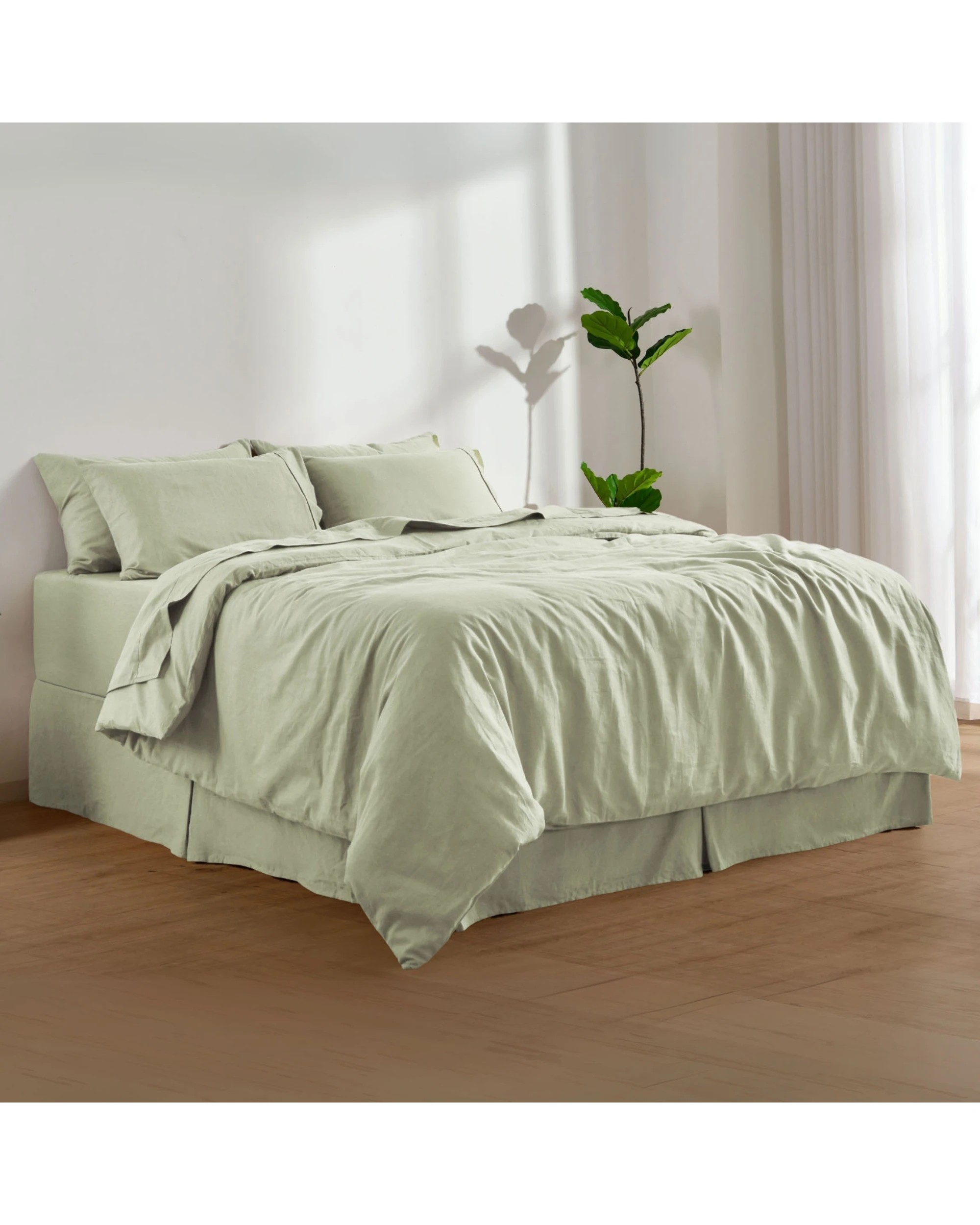 7 Dreamaker Linen Cotton Sheet Set - Single Bed - Sage, 7 of 7