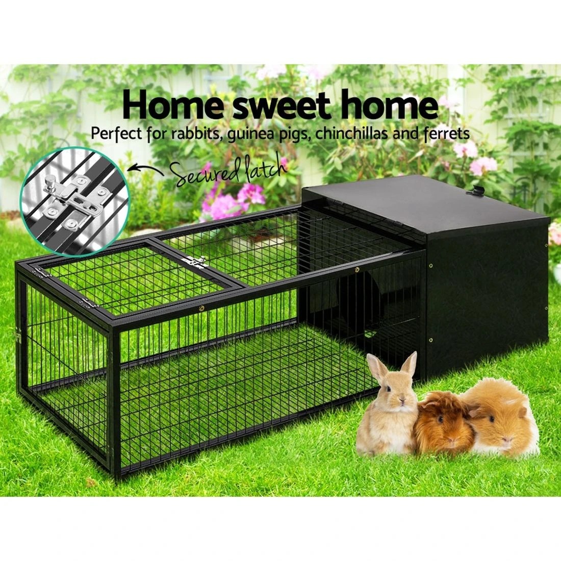 3 i.Pet Rabbit Cage 122x52cm Hutch Enclosure Carrier Metal - Black, 3 of 6