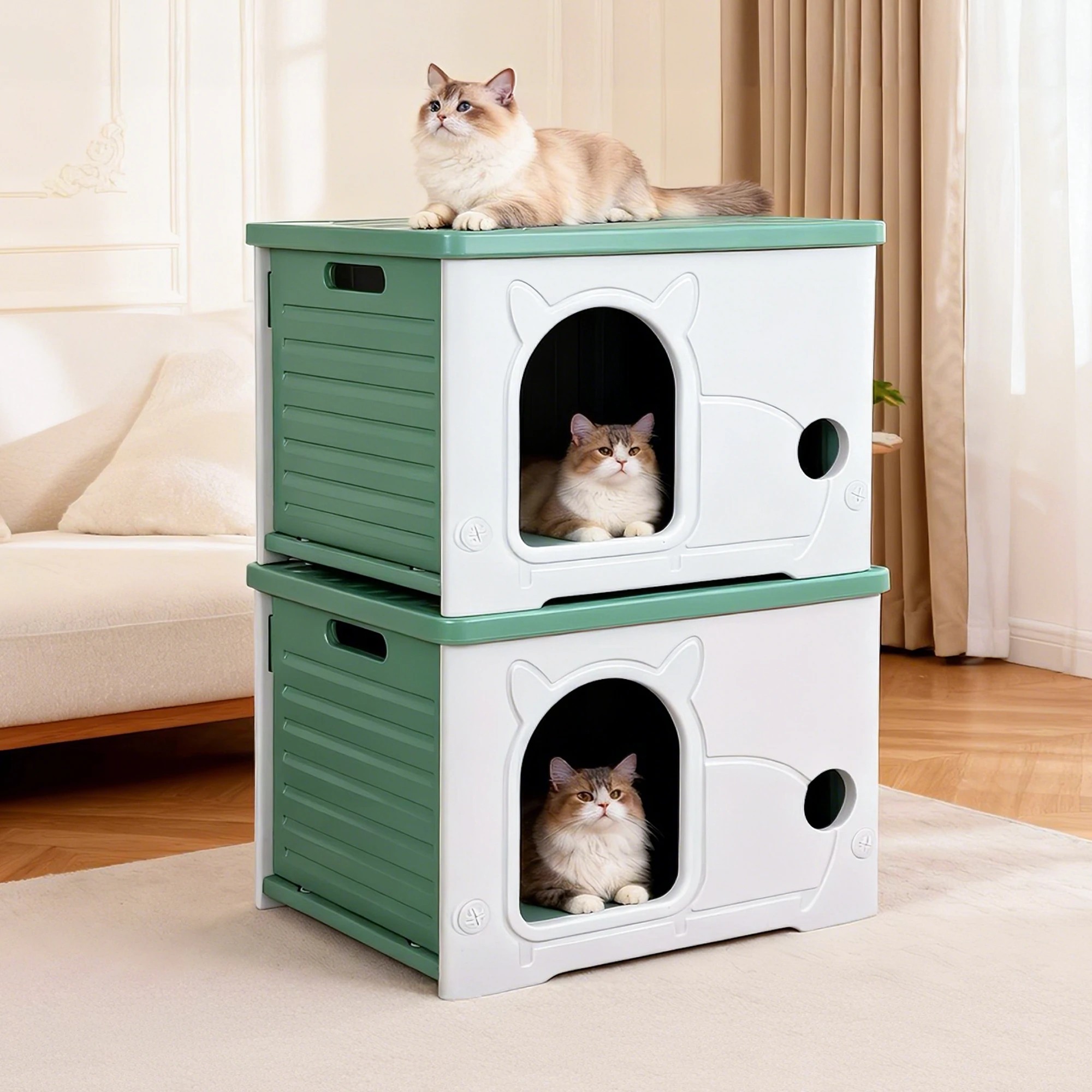 7 PaWz Cat House Outdoor Waterproof Insulated Stackable Feral Shelter - Green, 7 of 9