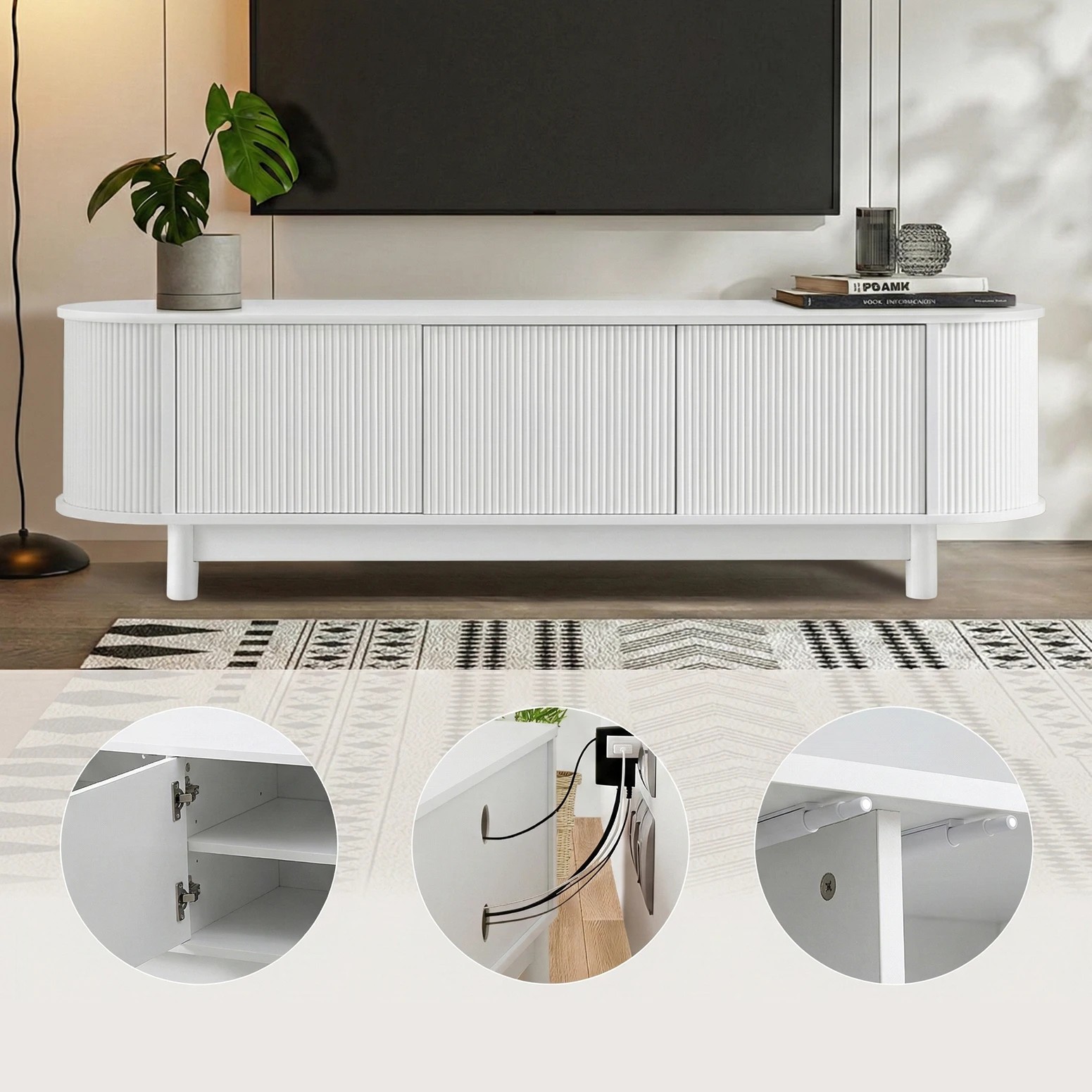 6 Artiss TV Unit Entertainment Unit Storage Cabinet 160cm - White, 6 of 9
