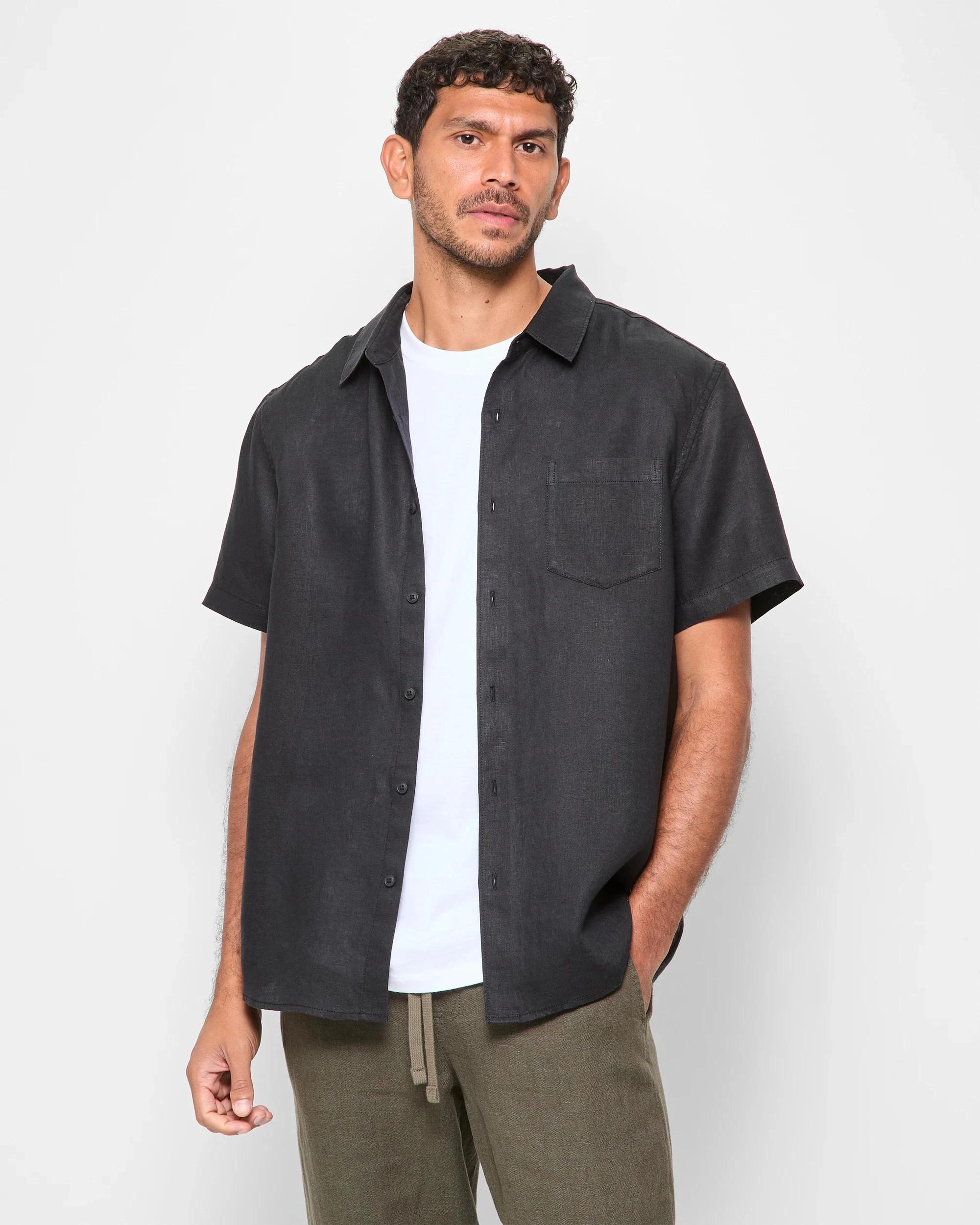 1 Target Man European Linen Short Sleeve Shirt BLACK, 1 of 7