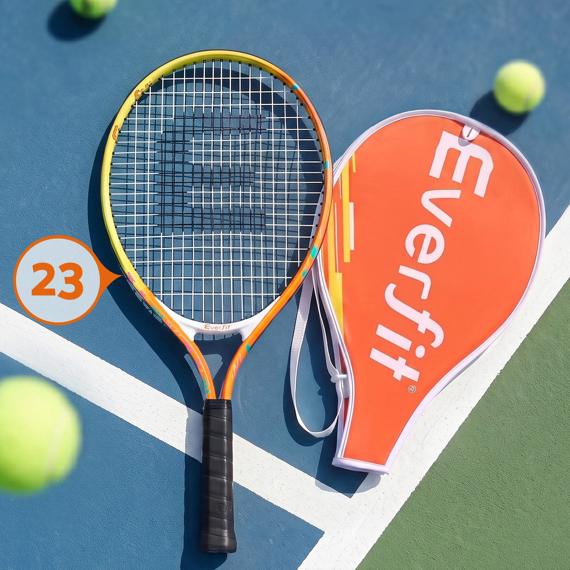 9 Everfit Lightweight Tennis Racket Racquet with Large Head Durable Frame Comfortable Grip and Shock Reduction - Orange, 9 of 9