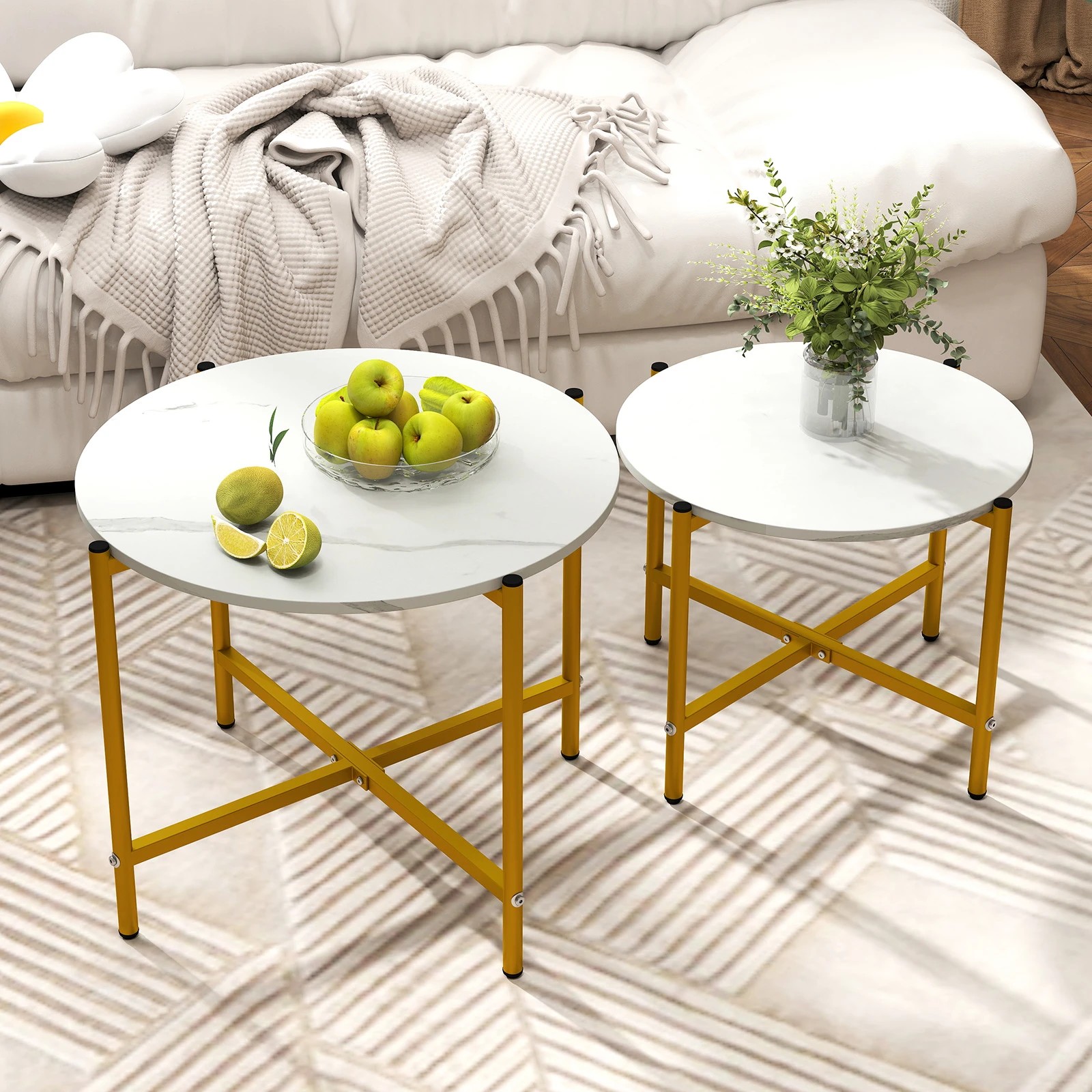 2 Costway 2PCS Round Coffee Table Sofa Nesting Side End Table w/Adjustable Footpads, 2 of 4