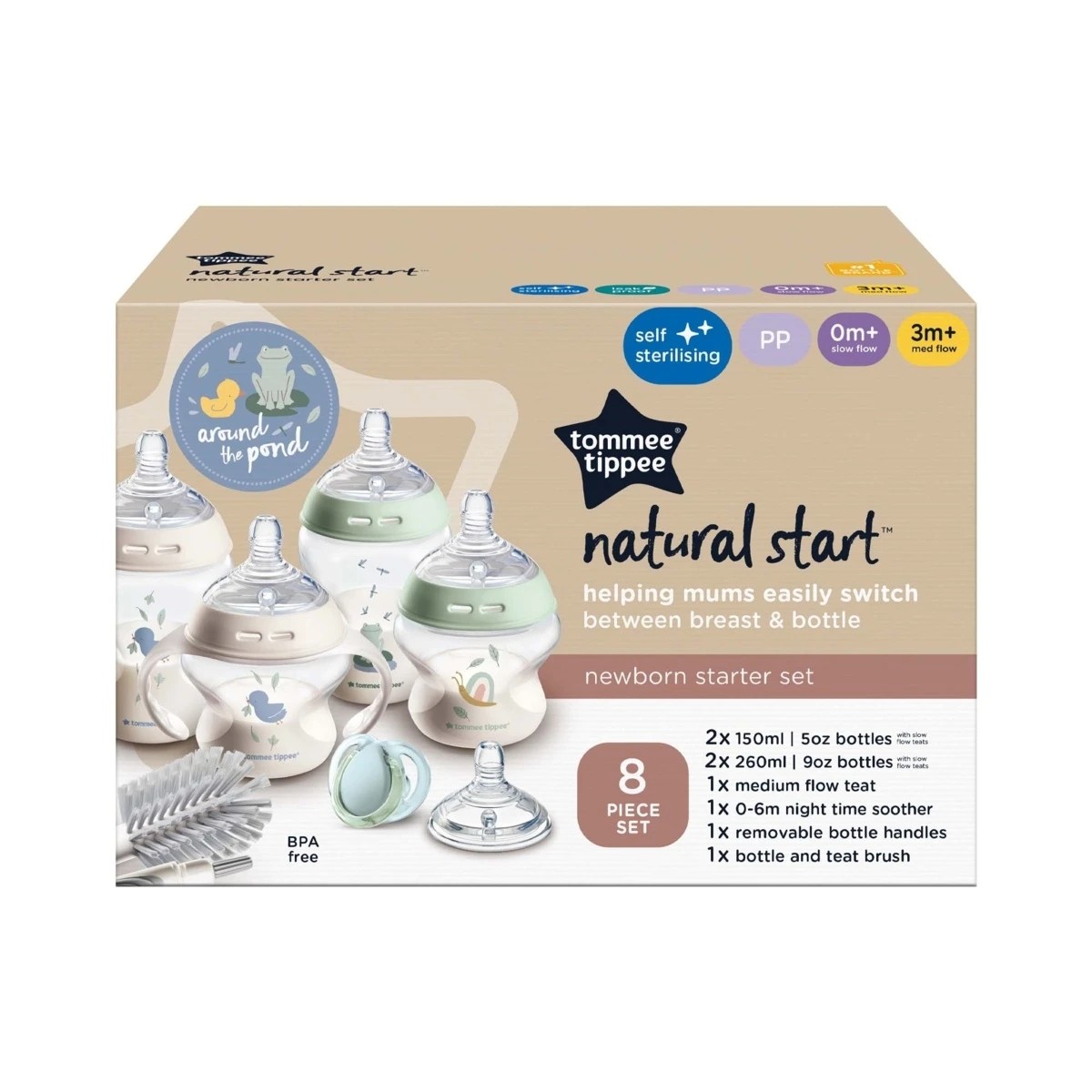 1 8 Piece Tommee Tippee Natural Start Newborn Starter Set, 1 of 8