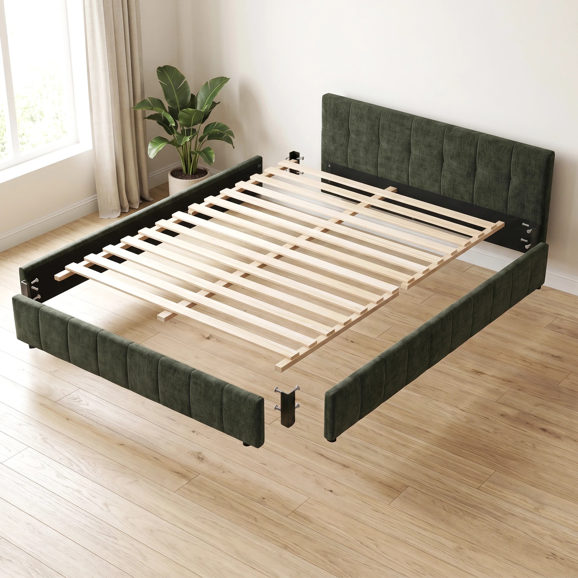 3 Artiss Bed Frame 300kg Low Profile Platform Bed for Bedroom - Double Bed - Green, 3 of 8
