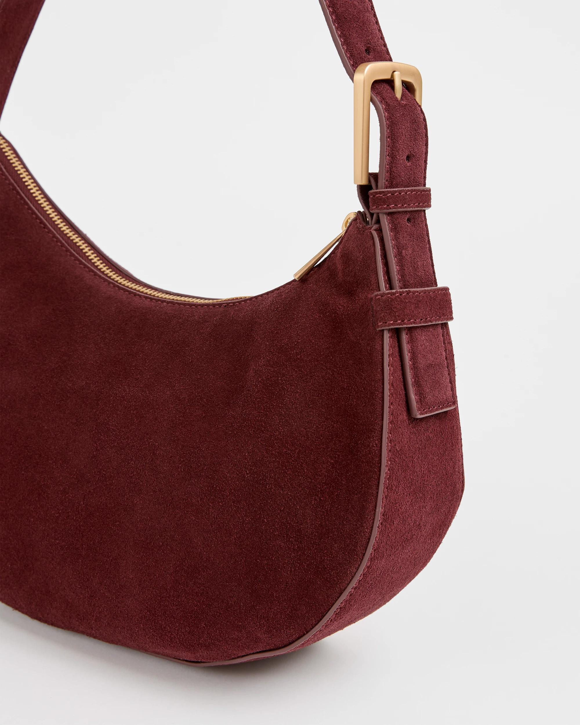 2 Target Accessories Premium Suede Leather Halfmoon Shoulder Bag BORDEAUX, 2 of 4