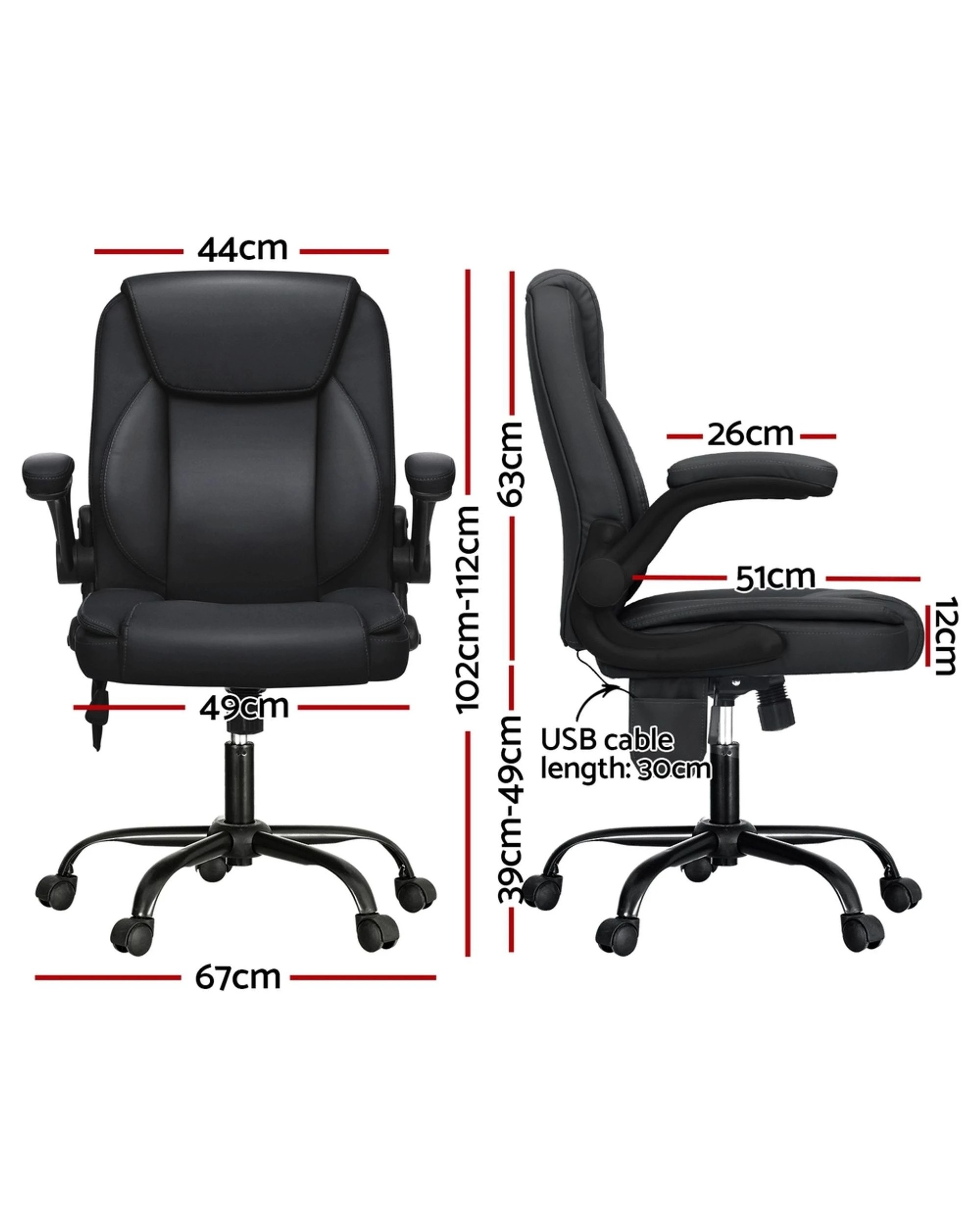 2 Artiss 2 Point Massage Office Chair Leather Mid Back
 - Black, 2 of 3
