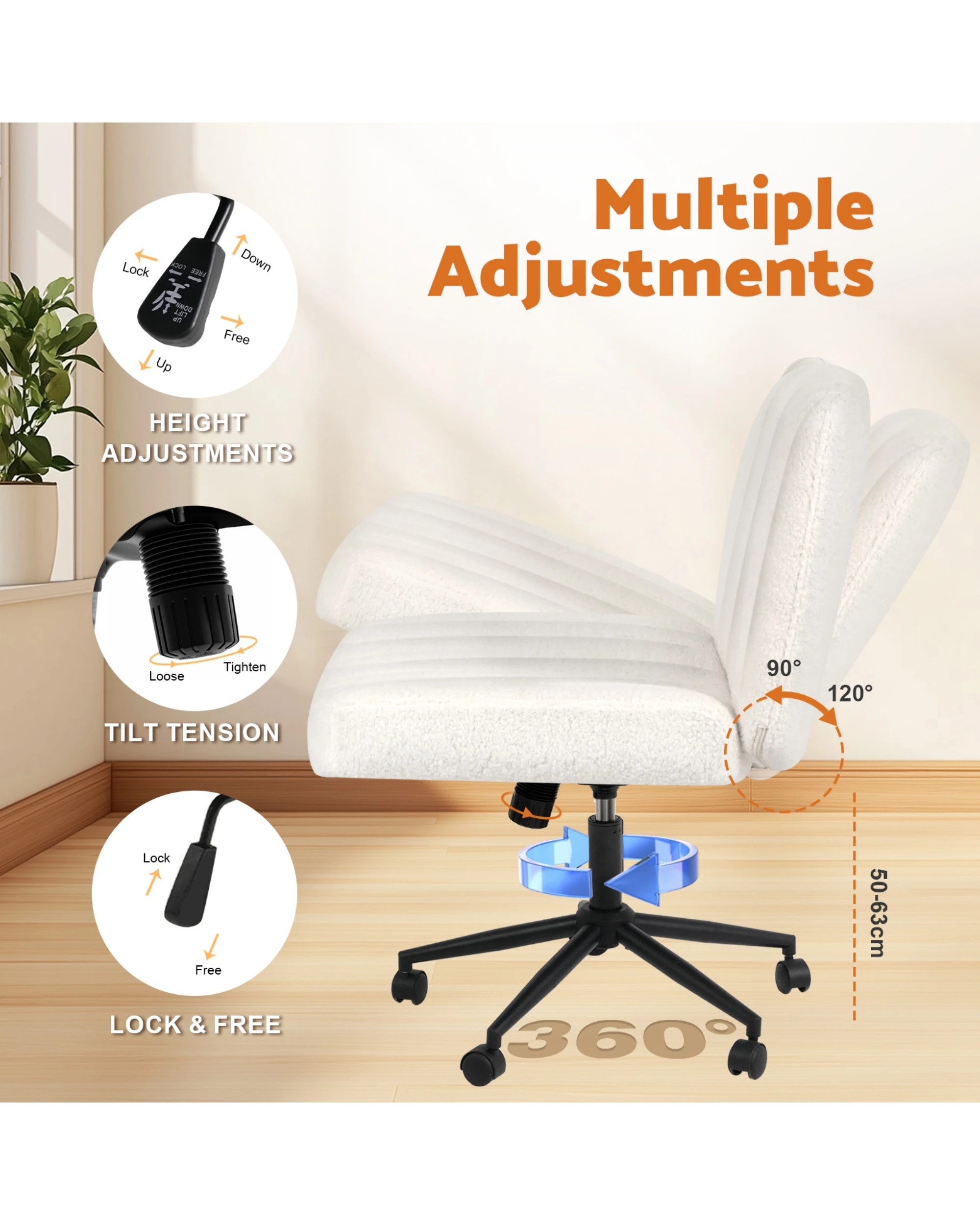 5 Advwin Armless Office Chair with Wheel White, 5 of 9