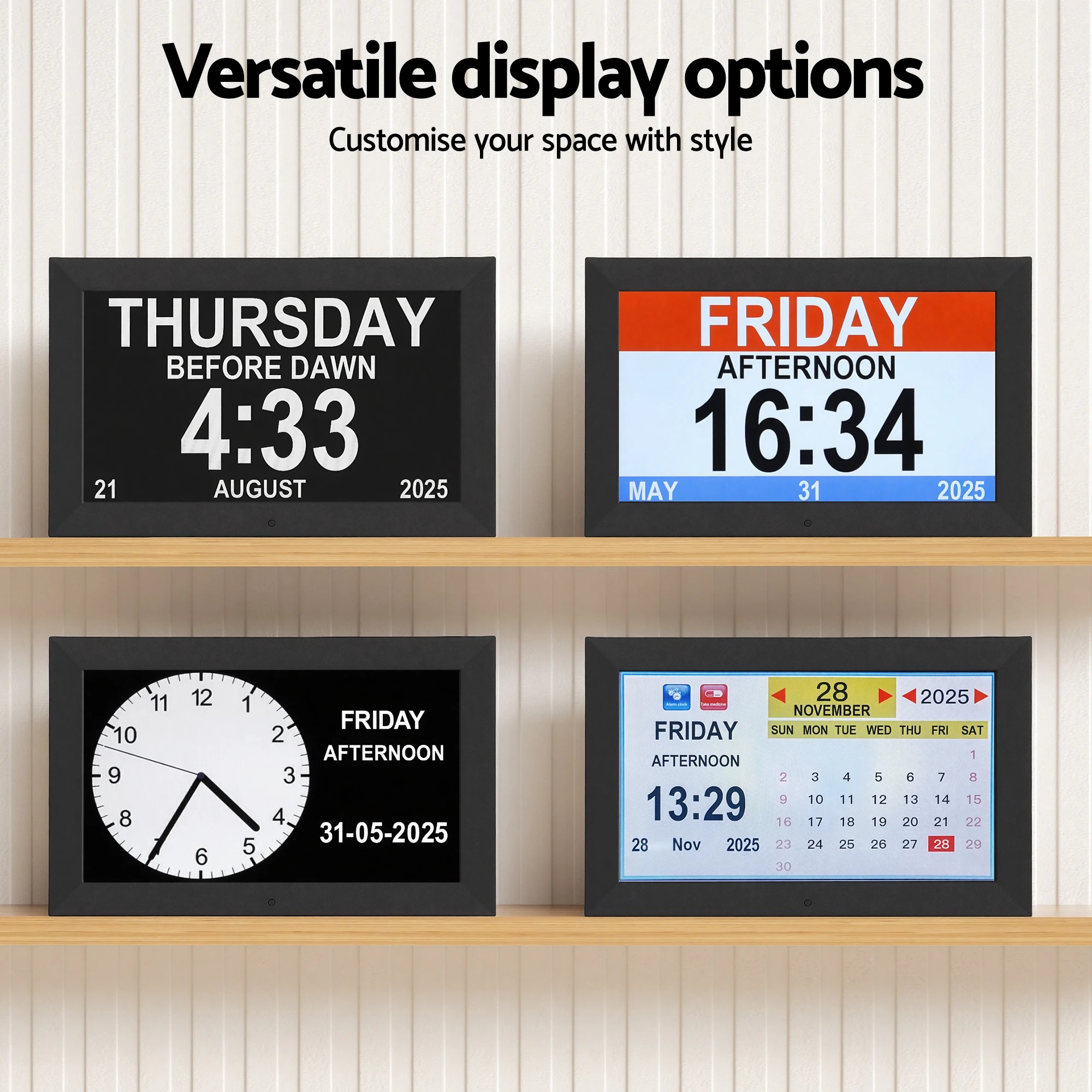 7 Artiss 10" Digital Day Clock Alarm Calendar Dementia Date Week Desk Clocks - Black, 7 of 9
